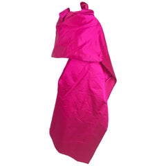 Vintage Bill Bass Fuchsia Silk Satin Evening Wrap 1970s