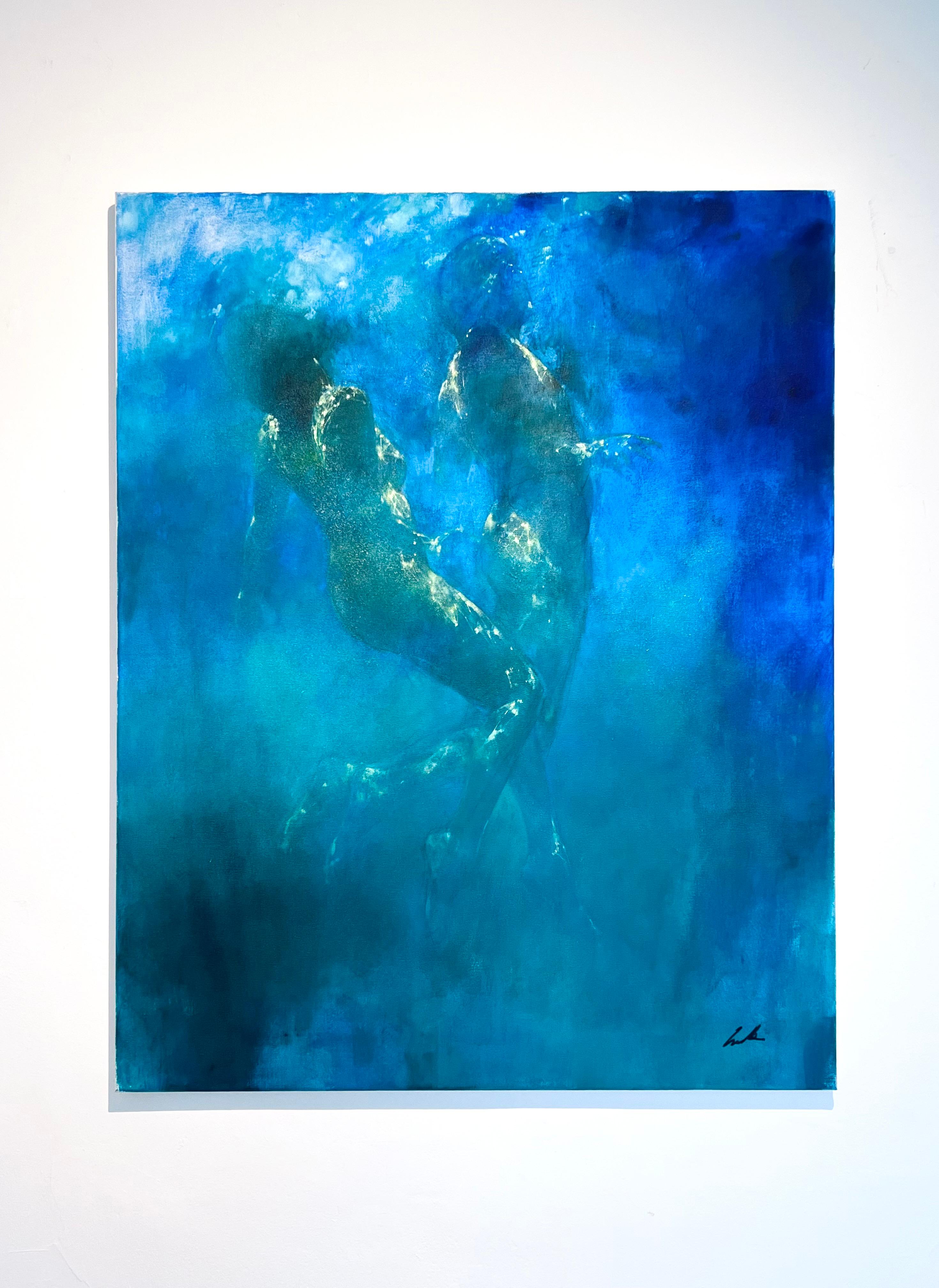 Bill Bate Abstract Painting - Aqua Serenity - abstract representation of the human form - underwater painting