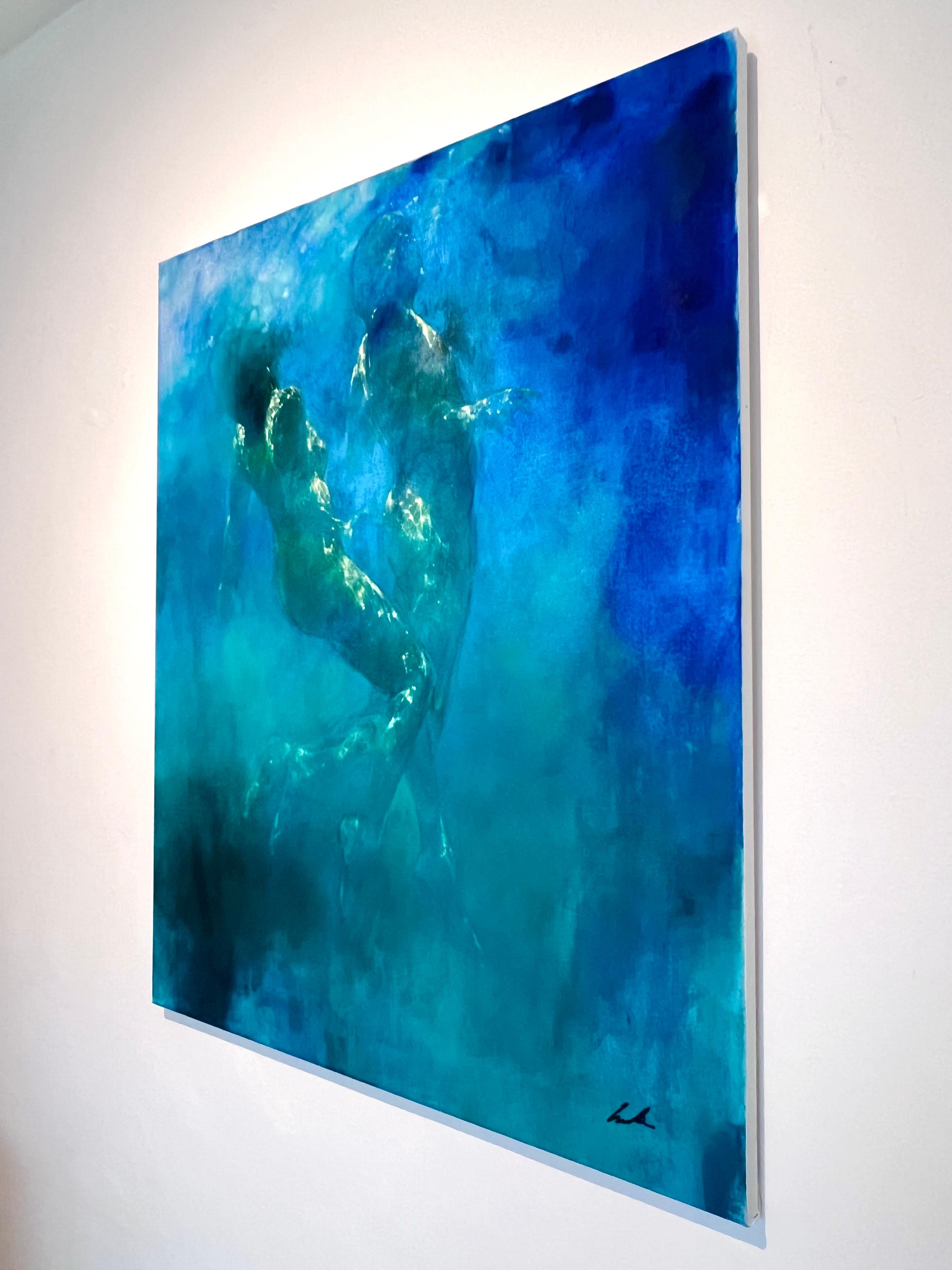  Aqua Serenity – abstrakte Darstellung der menschlichen Form – Unterwassermalerei (Abstrakter Expressionismus), Painting, von Bill Bate