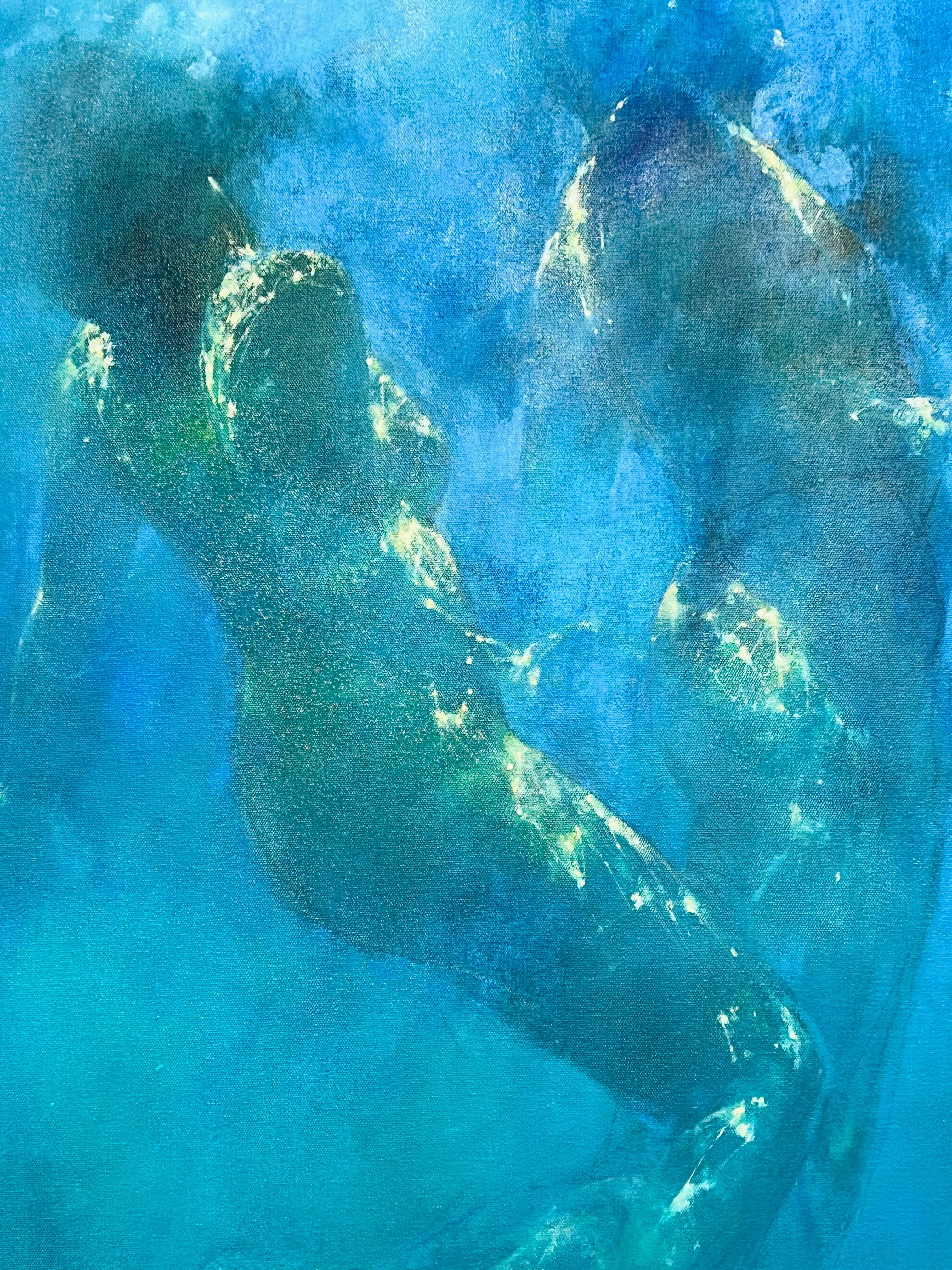 Aqua Serenity - abstract representation of the human form - underwater painting - Abstract Expressionist Painting by Bill Bate