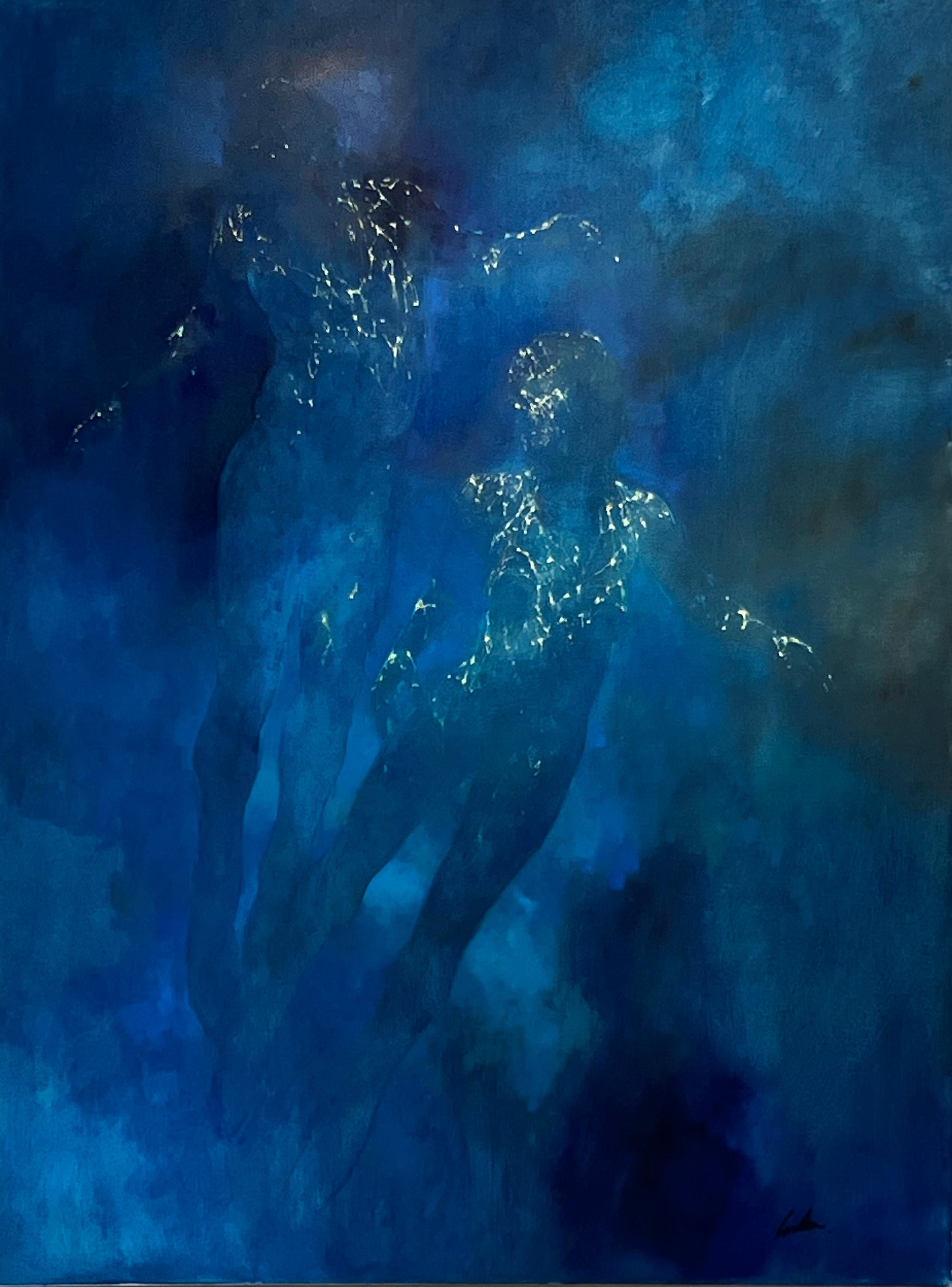 Breaking Through -  human figurative abstract expression painting modern art - Abstract Expressionist Painting by Bill Bate