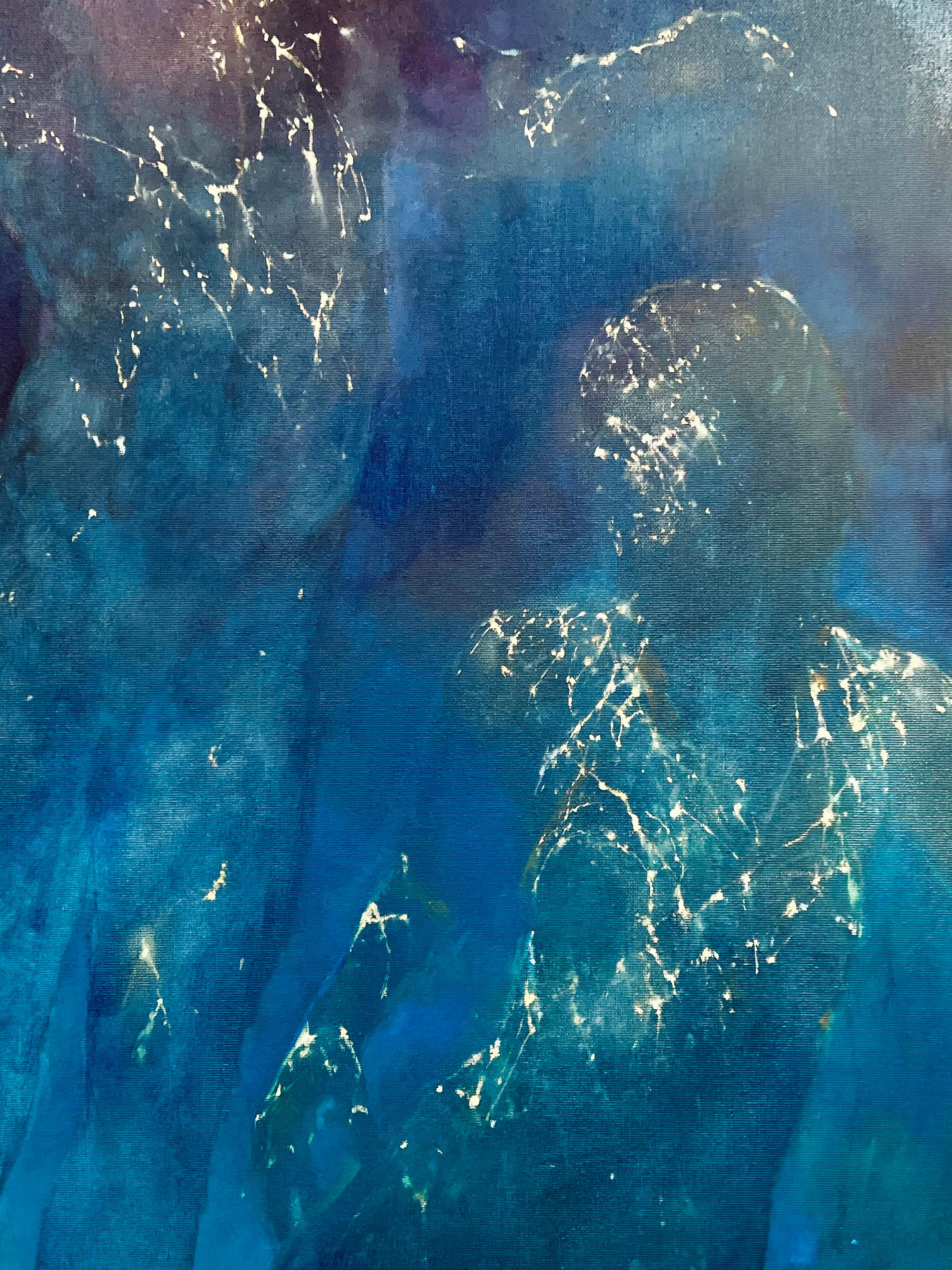 Breaking Through -  human figurative abstract expression painting modern art - Gray Landscape Painting by Bill Bate