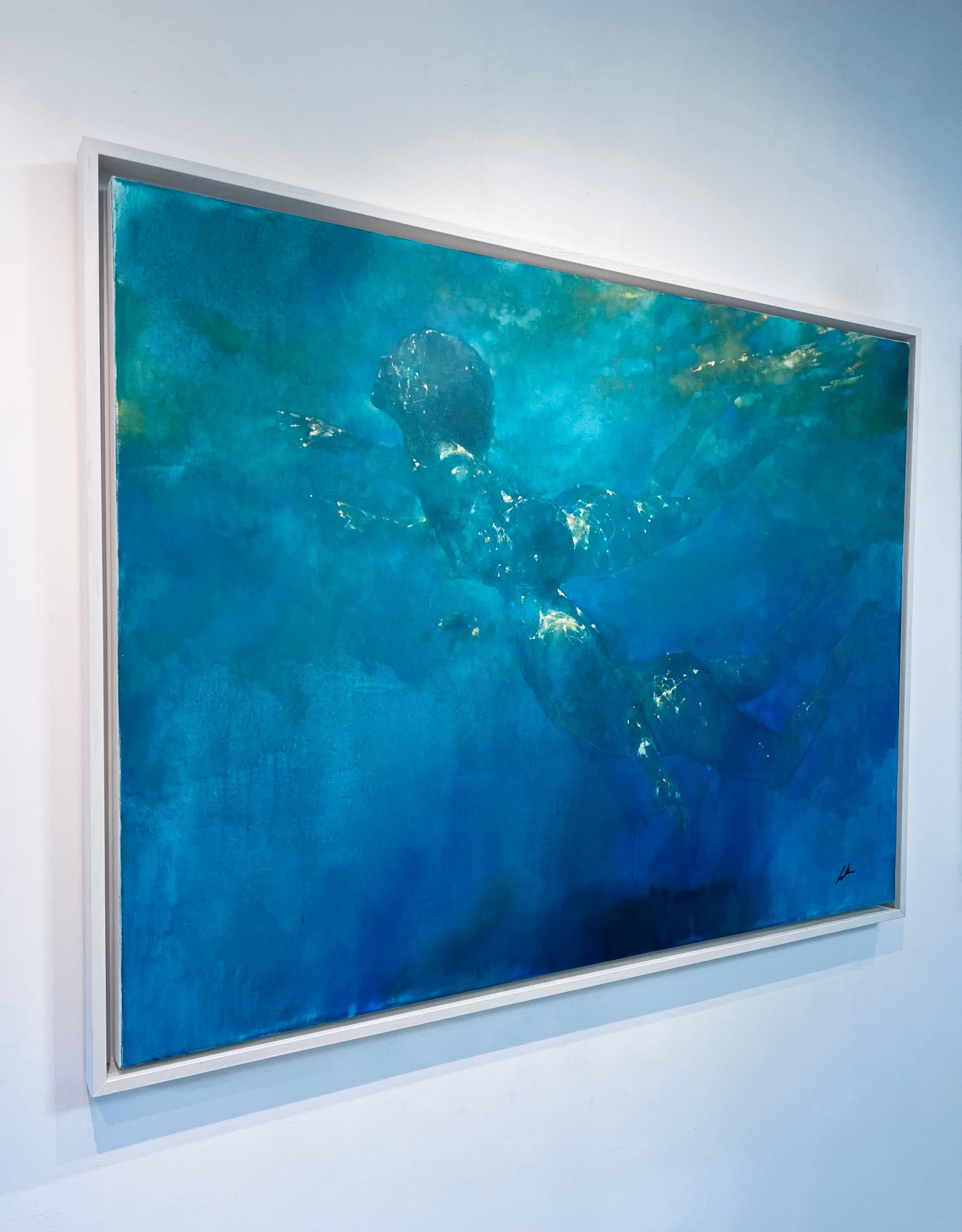 Emerald World - modern art, abstract human figurative expression painting - Abstract Expressionist Painting by Bill Bate