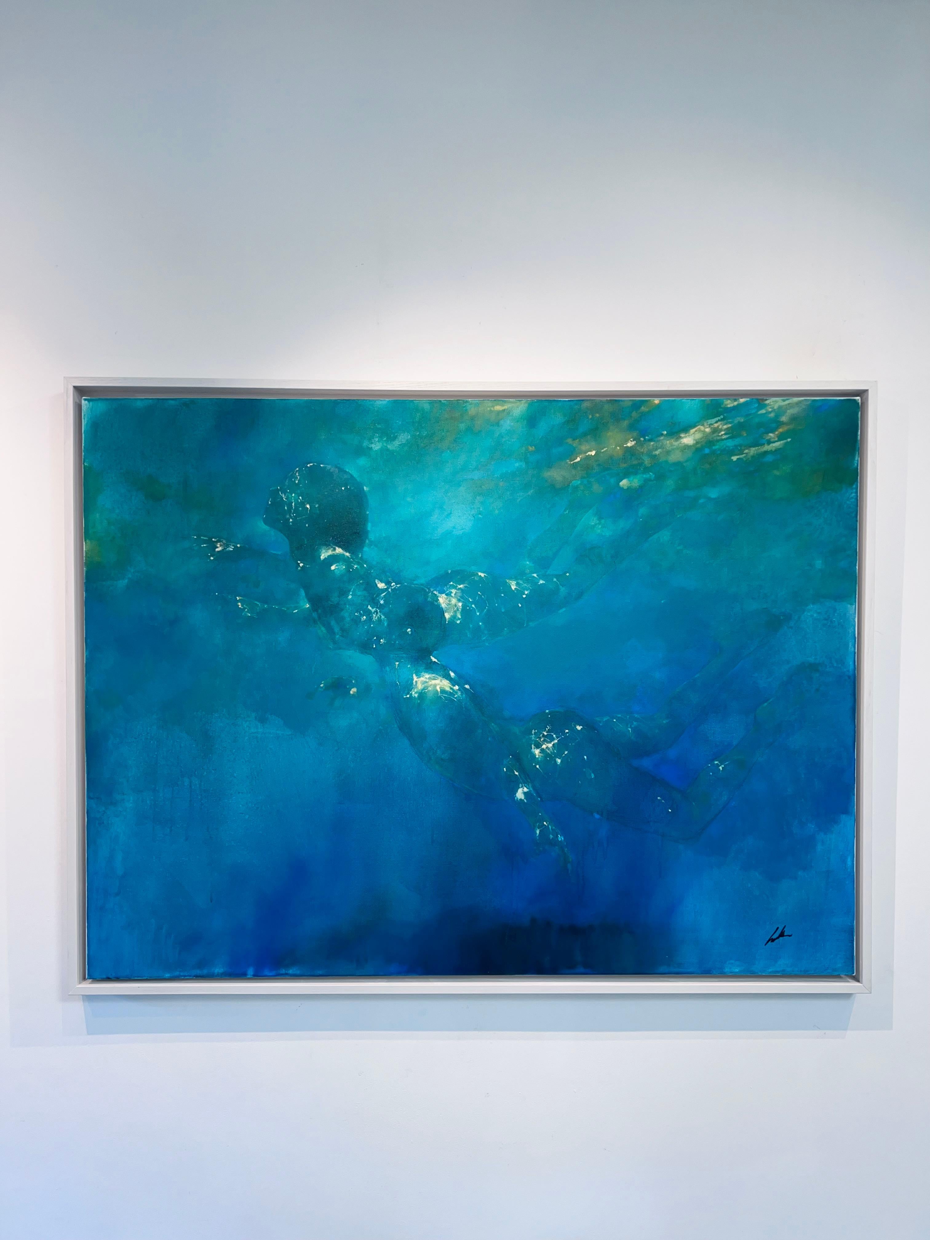Emerald World - modern art, abstract human figurative expression painting - Abstract Expressionist Painting by Bill Bate