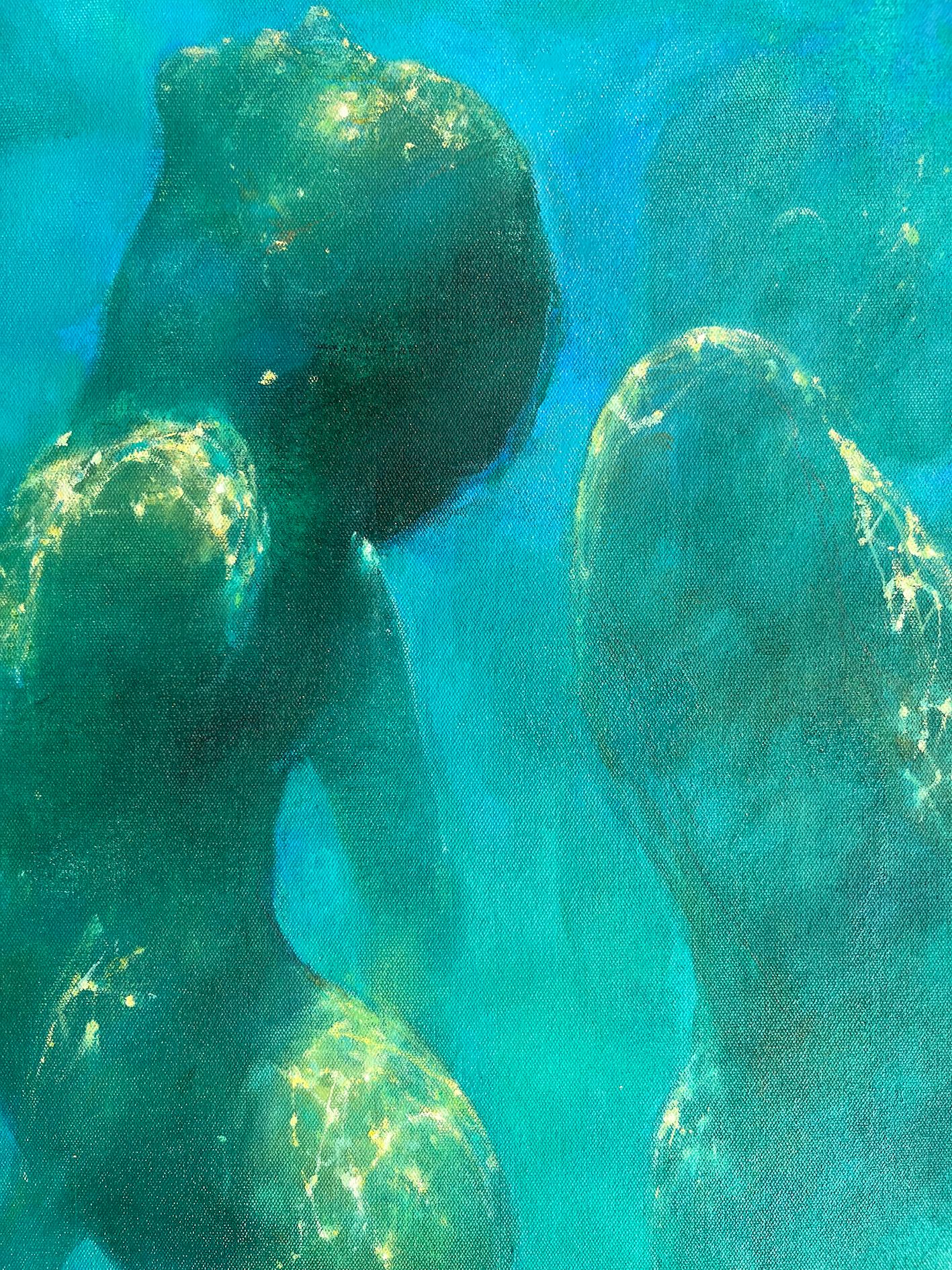  Ocean Whispers - abstract art underwater nude human figurative painting - Blue Abstract Painting by Bill Bate