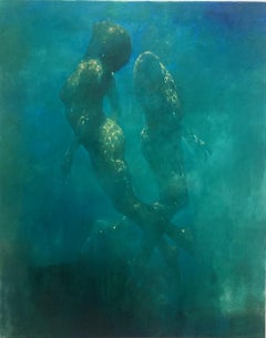 Les murmures d'océan - peinture figurative humaine nue sous-marine - art abstrait