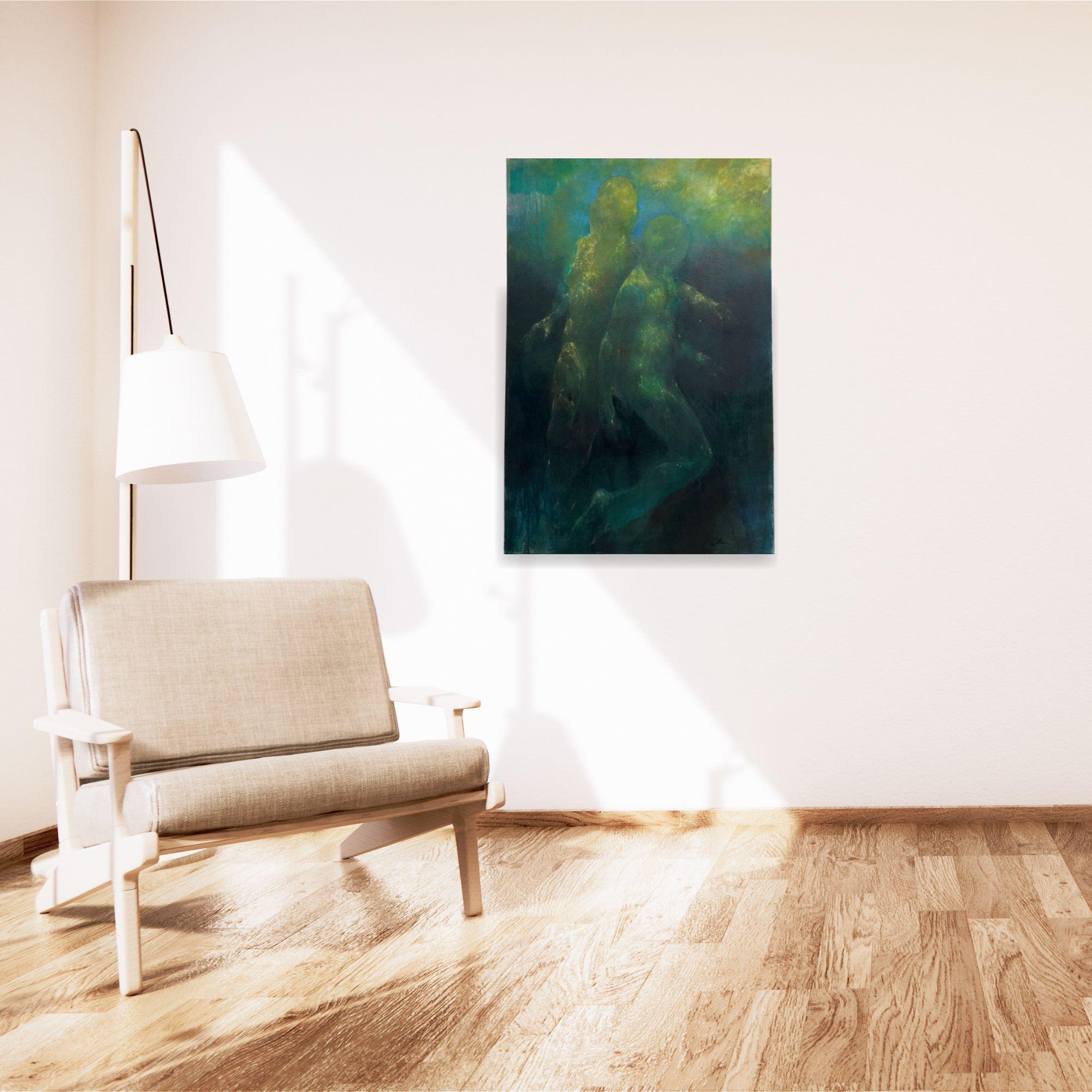 Quiet Serenade – abstrakte figurative Kunst – ausdrucksstarkes Ölgemälde in Unterwasser – Painting von Bill Bate