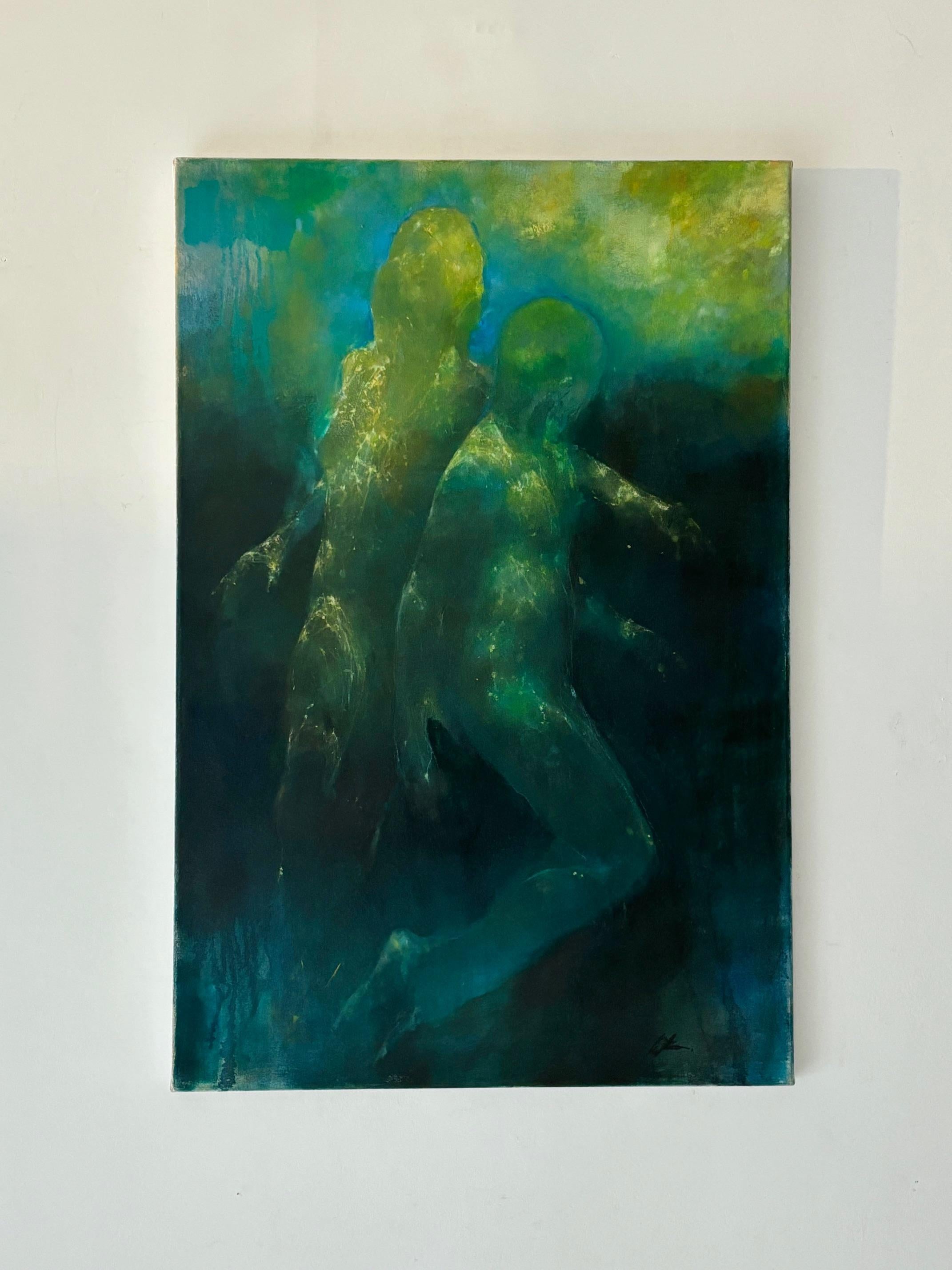 Quiet Serenade – abstrakte figurative Kunst – ausdrucksstarkes Ölgemälde in Unterwasser (Abstrakter Expressionismus), Painting, von Bill Bate