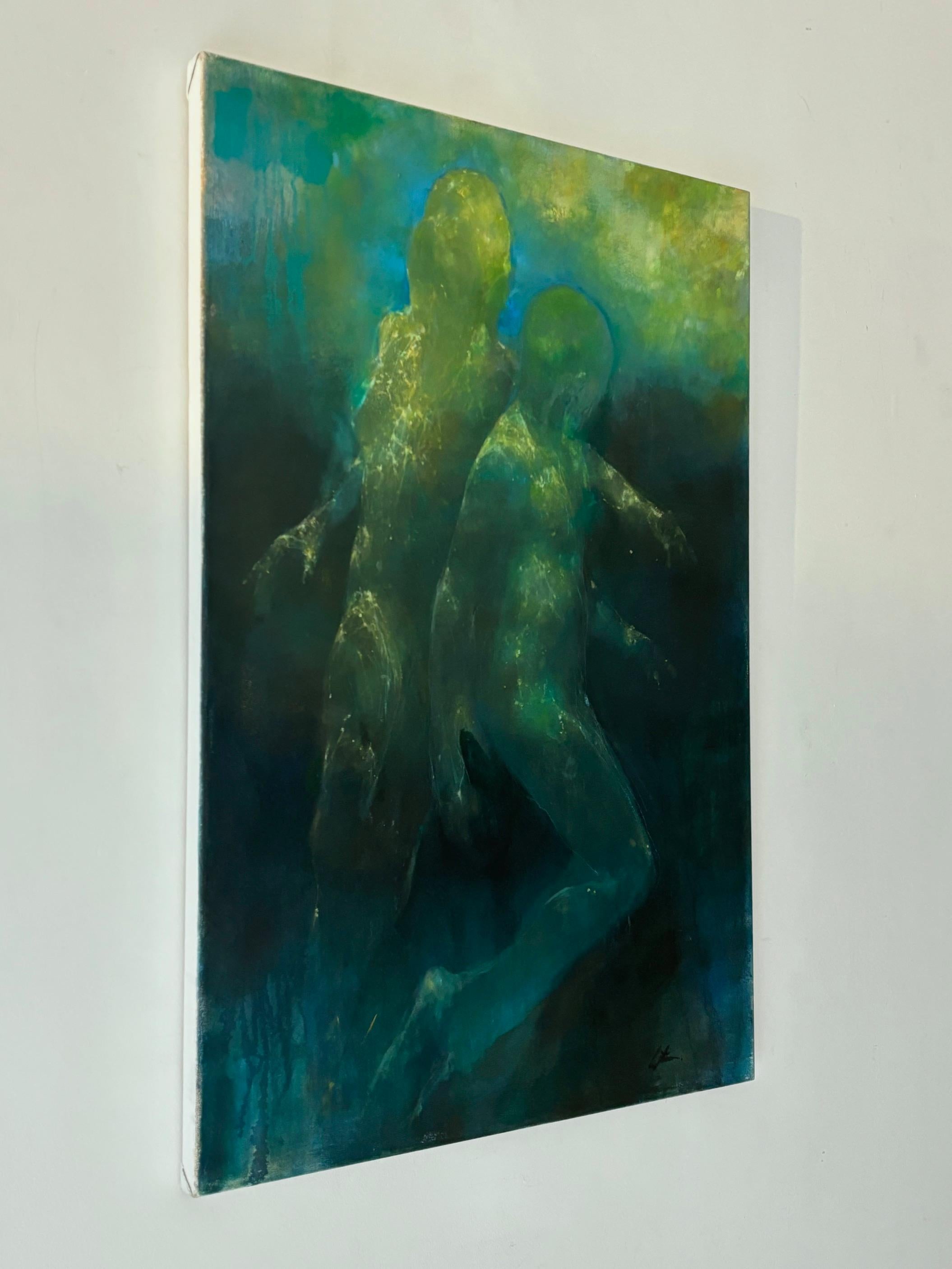 Quiet Serenade - art figuratif abstrait - peinture à l'huile expressive sous-marine - Noir Abstract Painting par Bill Bate