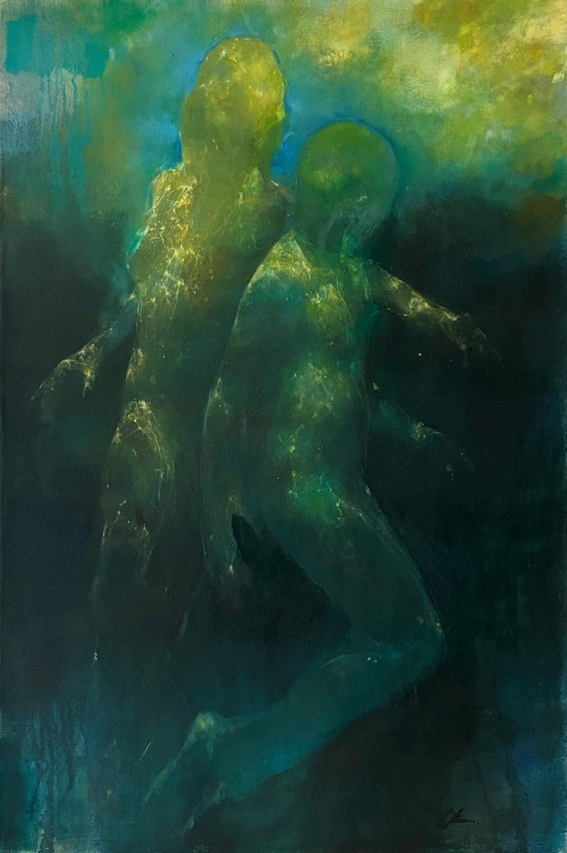Quiet Serenade – abstrakte figurative Kunst – ausdrucksstarkes Ölgemälde in Unterwasser