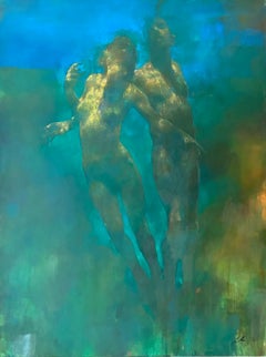 Weightless in the Deep-Original Abstract Expressionism - Figurative Oil Painting