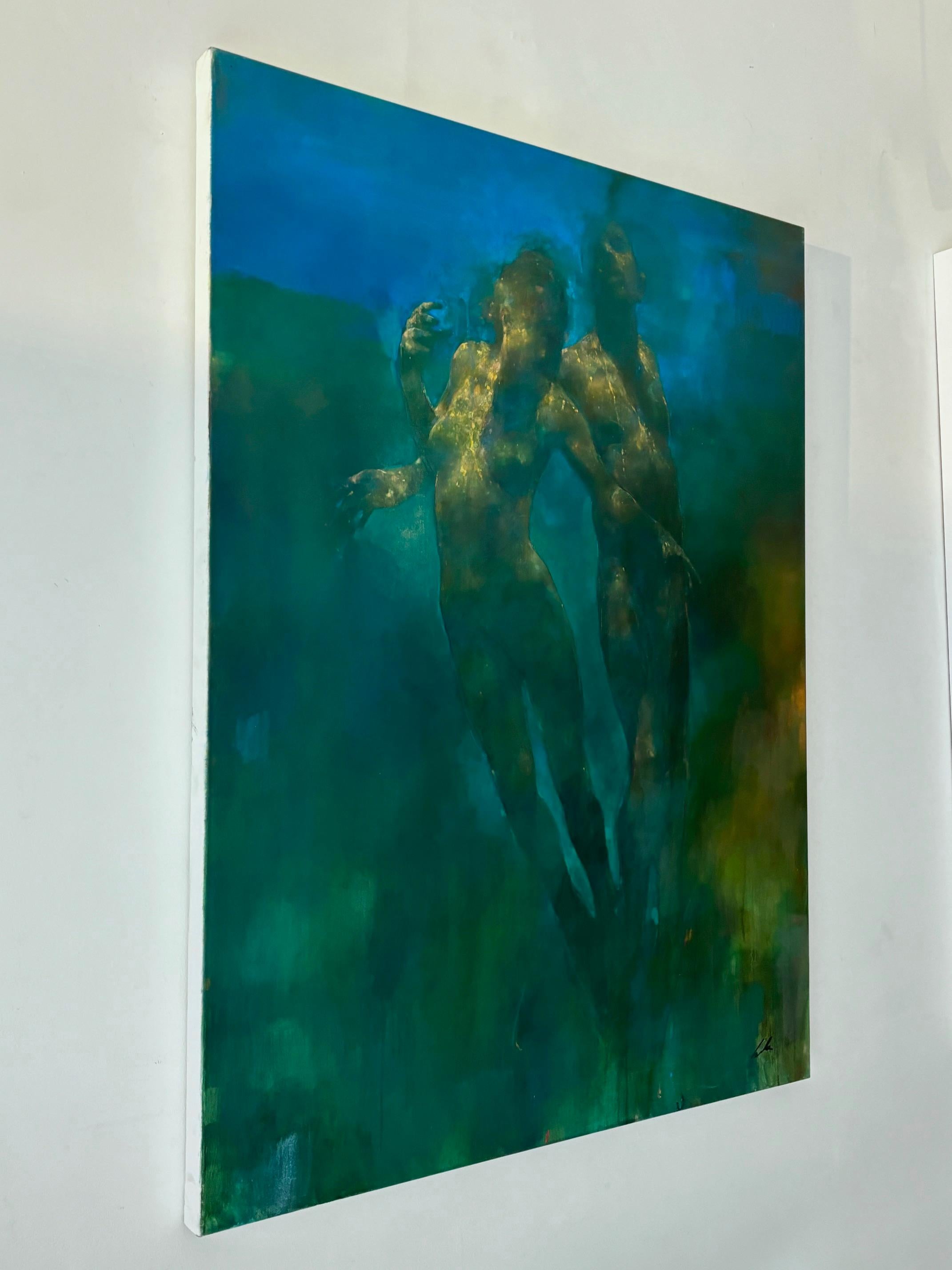 weightless in the Deep-original abstrakte figurative Gemälde-CONTEMPORARY ART (Blau), Landscape Painting, von Bill Bate