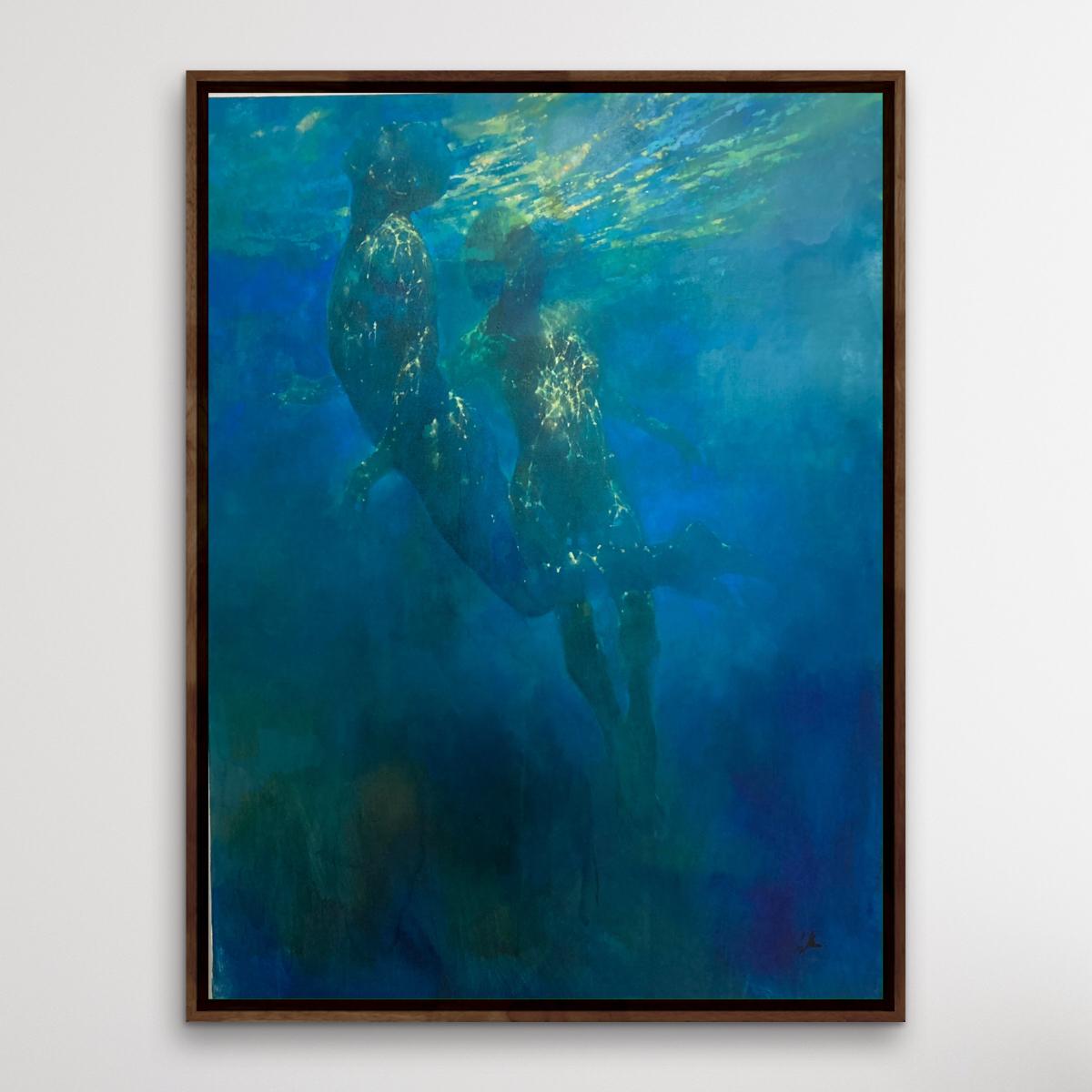 Ocean Light, Original Figurative Painting, Atmospheric art, Underwater Painting For Sale 2