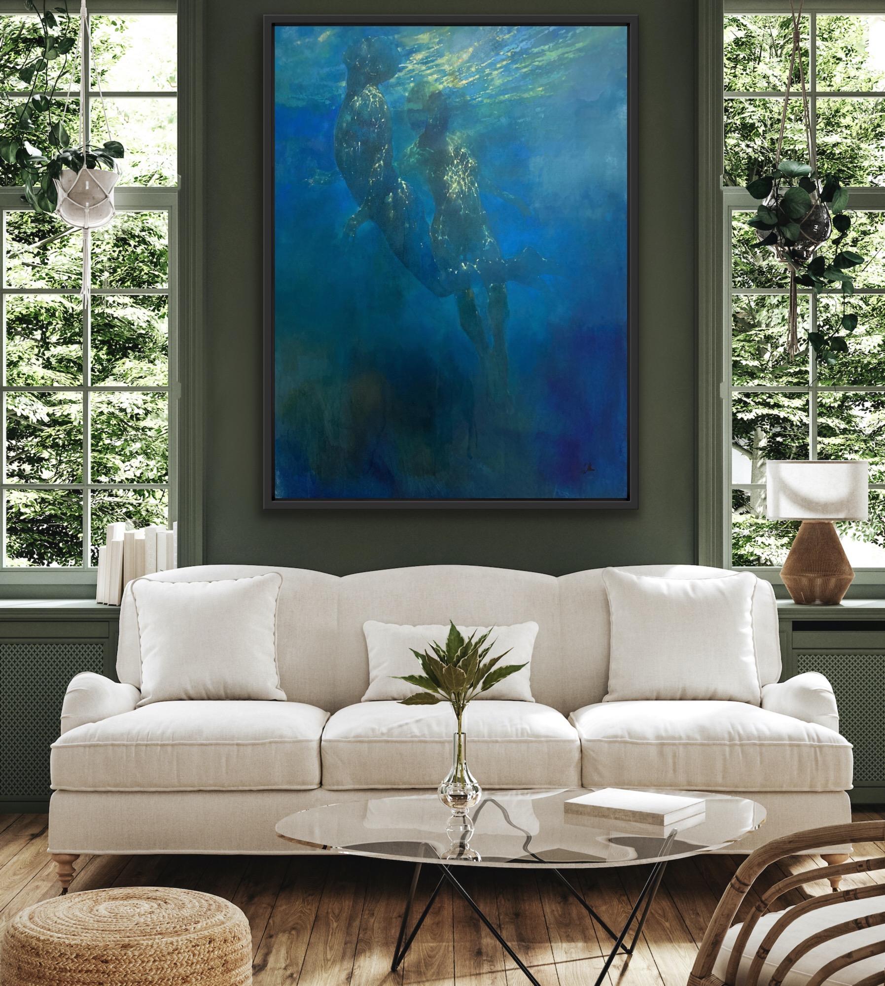 Ocean Light, Original Figurative Painting, Atmospheric art, Underwater Painting For Sale 8