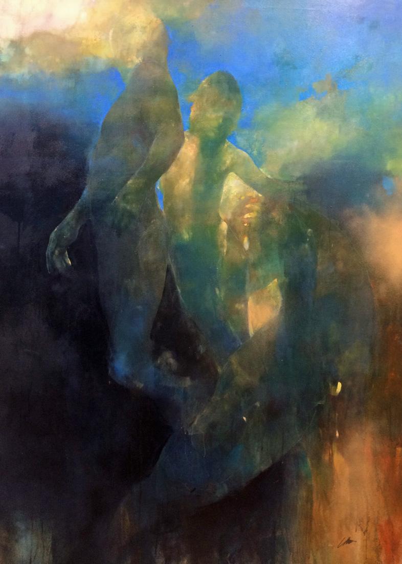 Bill Bate Figurative Painting - At the Edge of your Mind - contemporary underwater figurative oil painting
