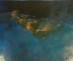 Bill Bate, Blue Beyond, Figurative Painting, Swimming Art, Underwater Painting