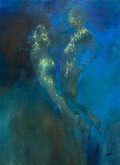 Bill Bate, Reflections, peinture figurative originale, œuvre d'art nue, art aquatique