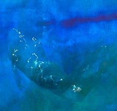 Bleu clair, nu atmosphérique et d'un autre monde : peinture à l'huile sur toile