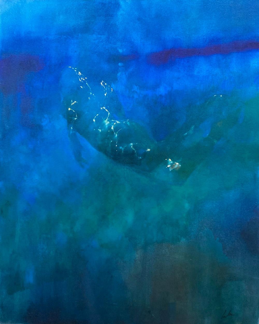 Nude Painting di Bill Bate - Clear Blue - Nudo atmosferico e ultraterreno: Pittura a olio su tela