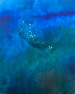 Bleu clair - Nu atmosphérique, nu d'un autre monde : peinture à l'huile sur toile