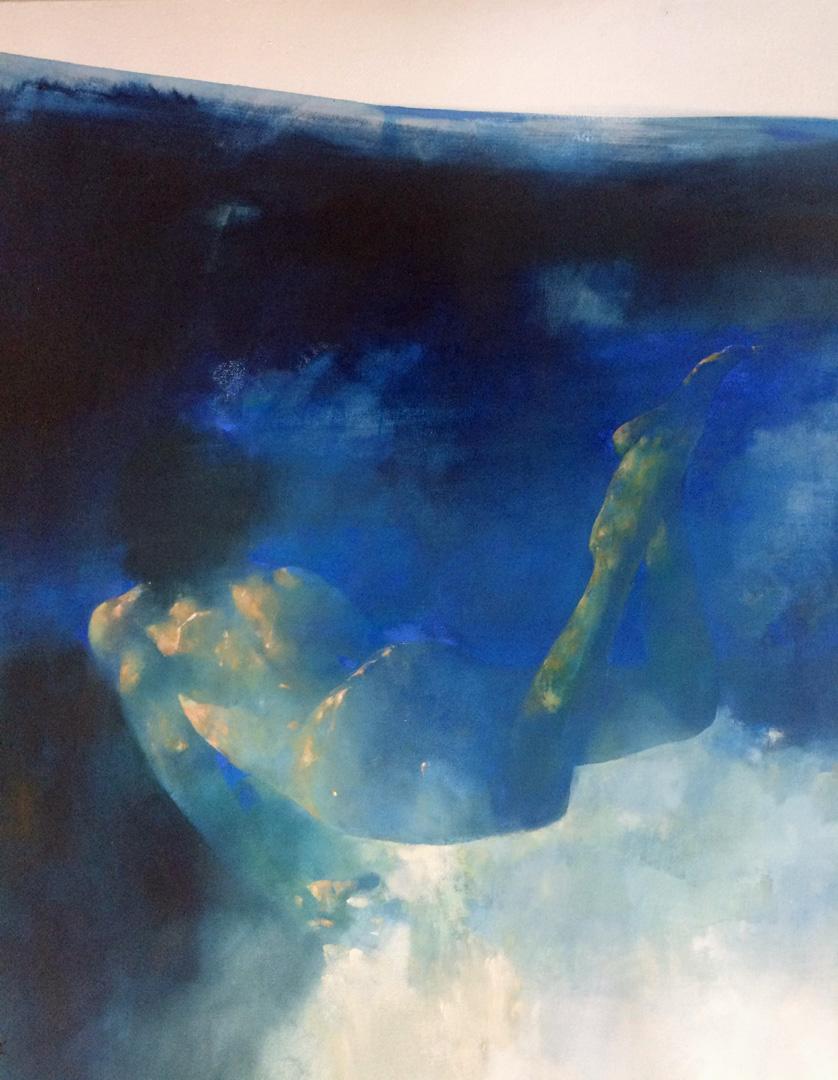 Dream Glide - contemporary underwater figurative nude oil painting - Painting by Bill Bate