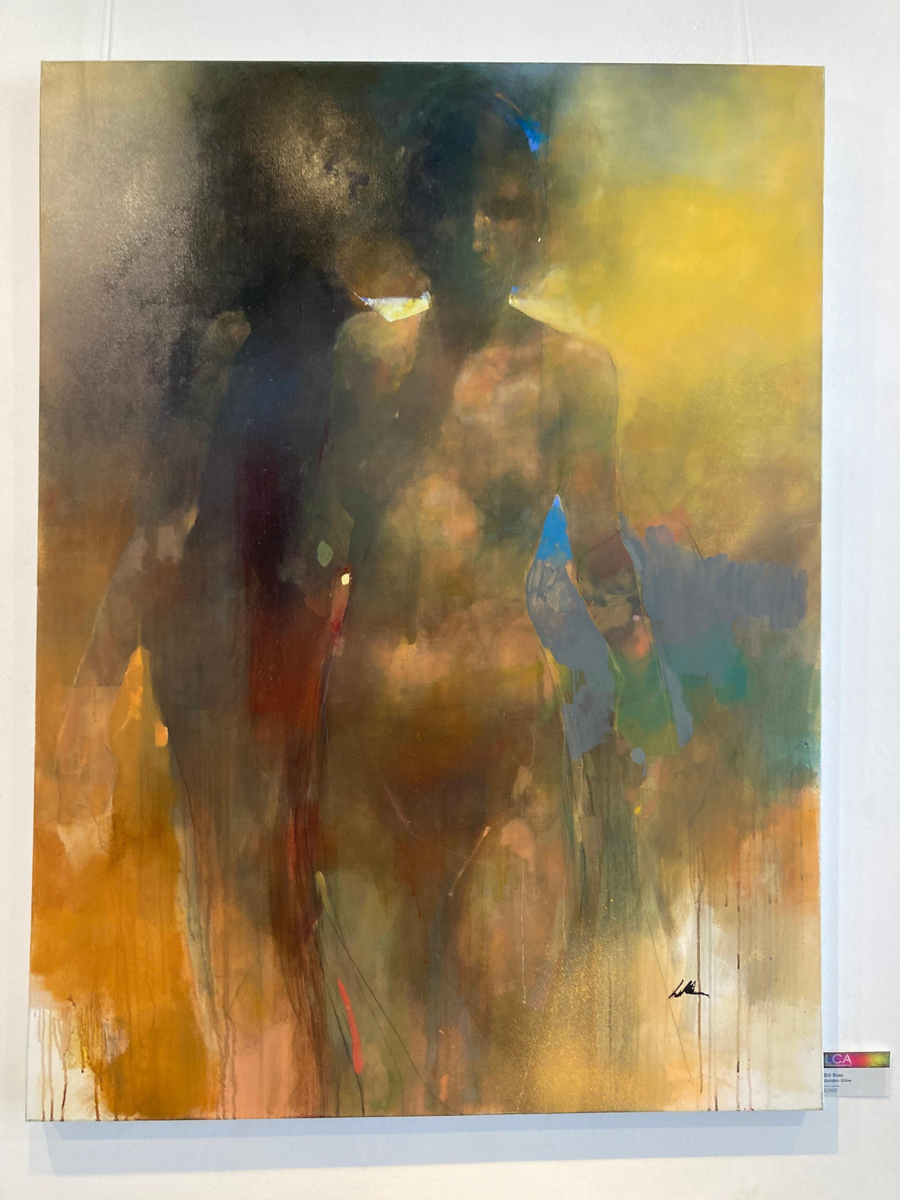 Golden Glow - contemporary figurative underwater nude bodies dreamy oil painting - Painting by Bill Bate