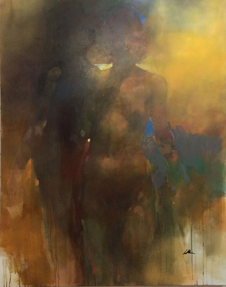 Bill Bate Figurative Painting - Golden Glow - contemporary figurative underwater nude bodies dreamy oil painting