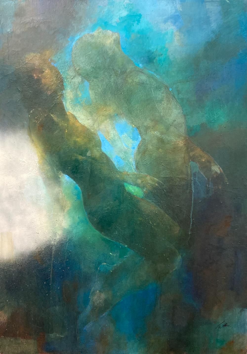 Bill Bate Nude Painting – Horizon Licht - Atmosphärische, jenseitige Akte: Ölfarbe auf Leinwand