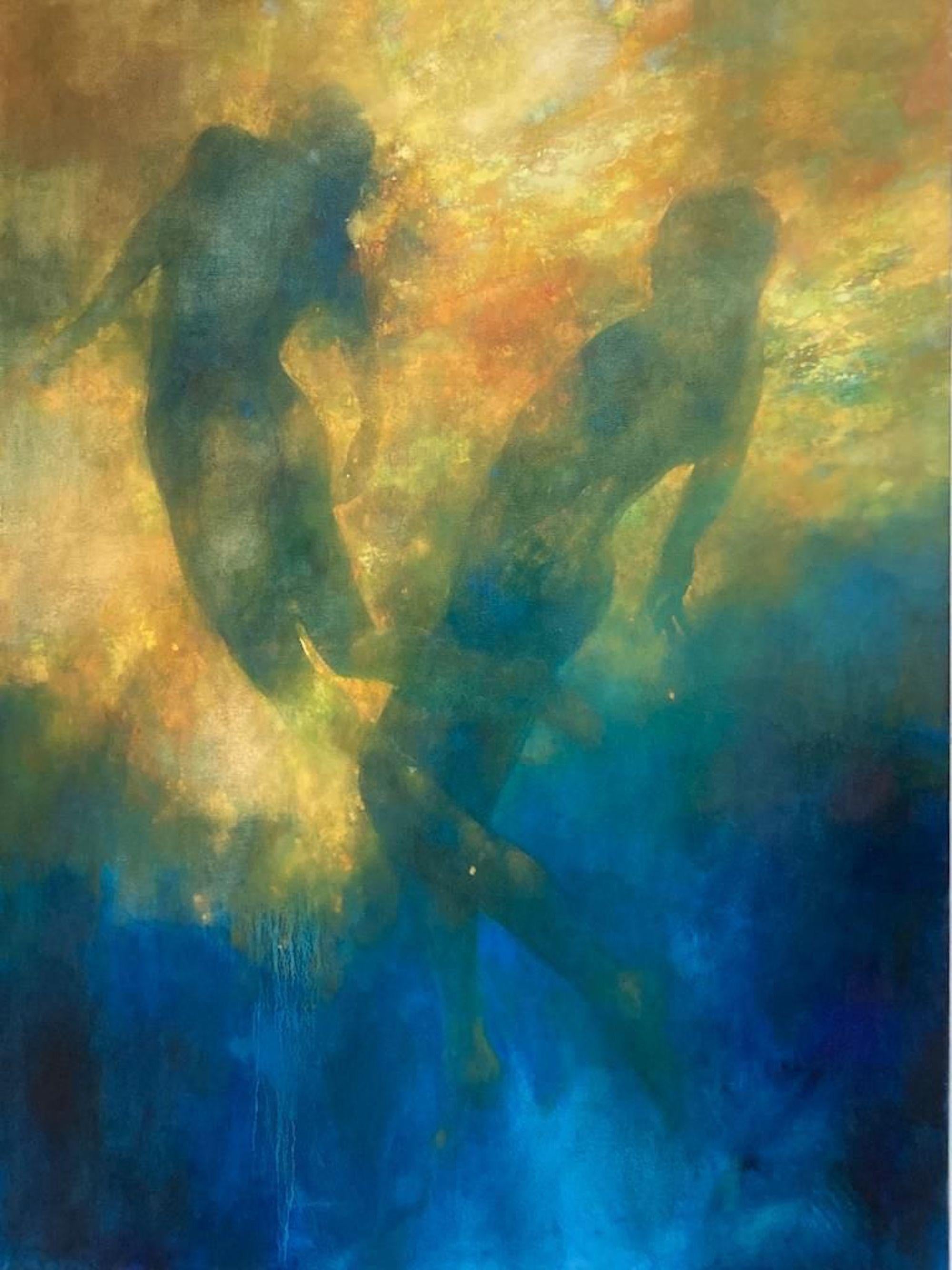 Light Haze is an original oil painting by Bill Bate, influenced by Gustav Klimt's painting 'Medicine'. Bill Bates was interested in the power and creative force of the sun and has tried to capture some of that energy often recalling Professor Brian