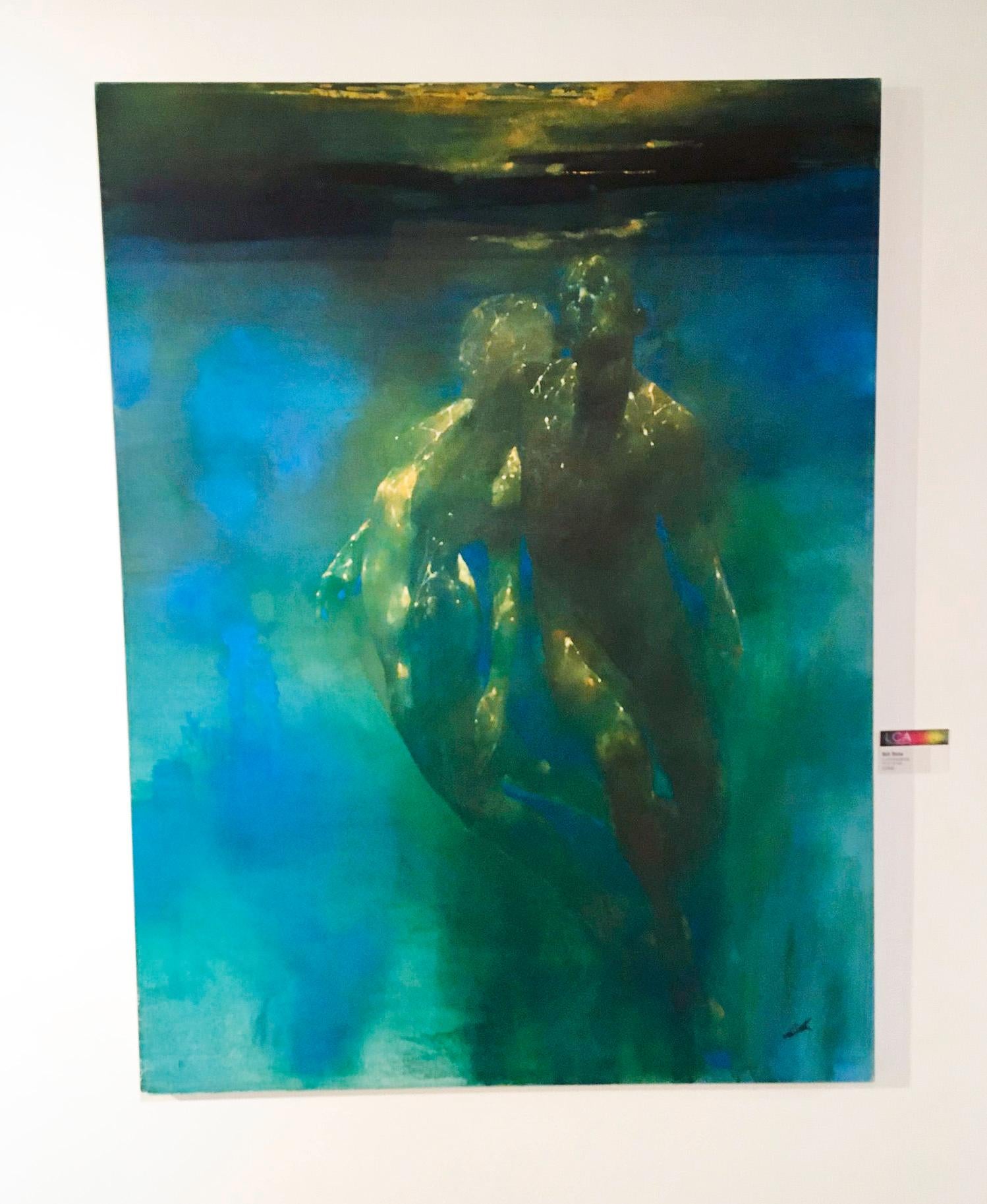Luminescence  -blue and green underwater figurative painting oil on canvas - Painting by Bill Bate