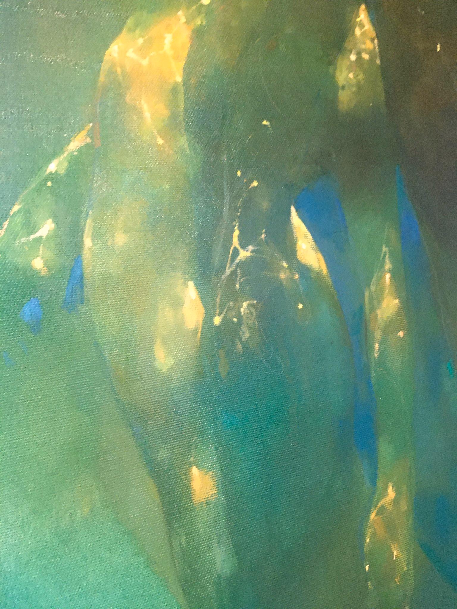 Luminescence  -blue and green underwater figurative painting oil on canvas - Contemporary Painting by Bill Bate