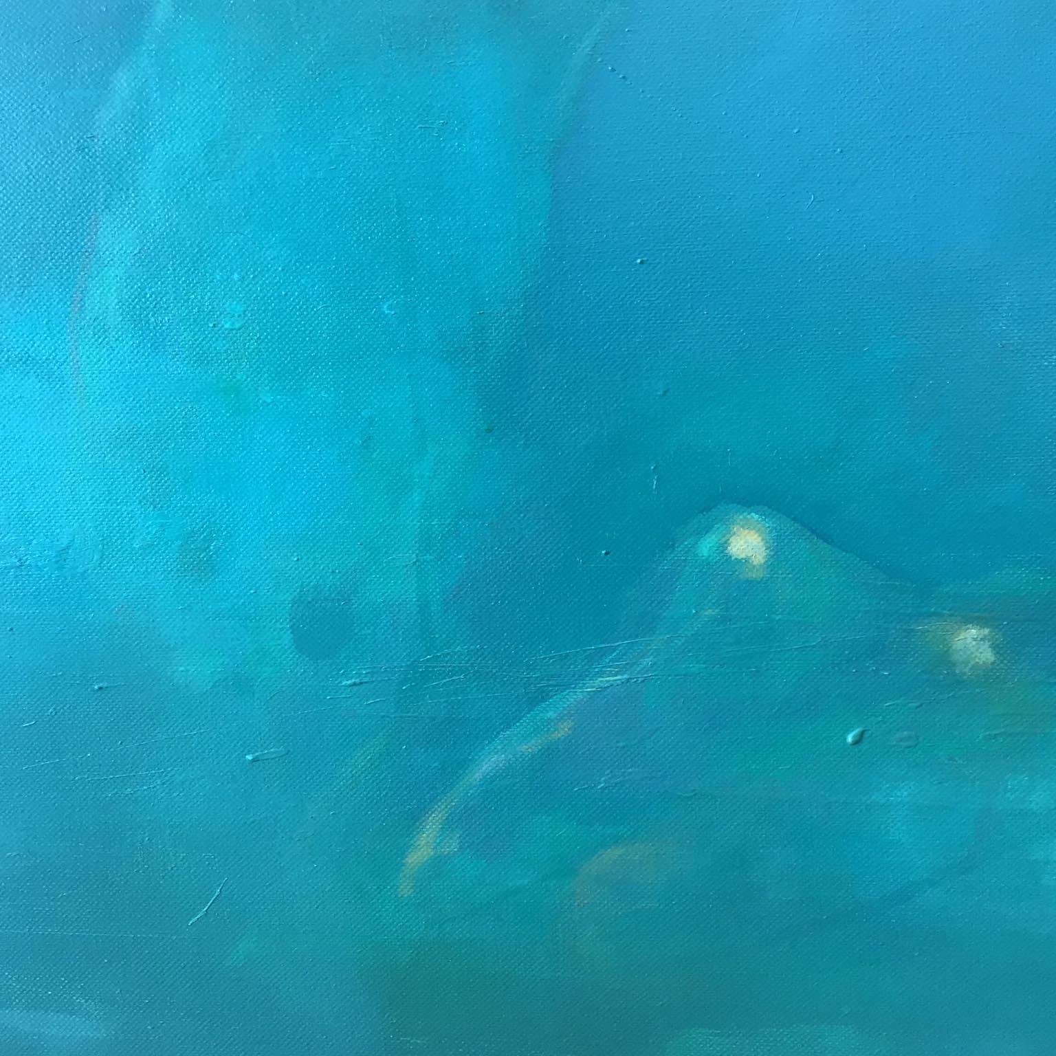 Morphosis II underwater painting , blue painting , sea painting, people painting - Contemporary Painting by Bill Bate