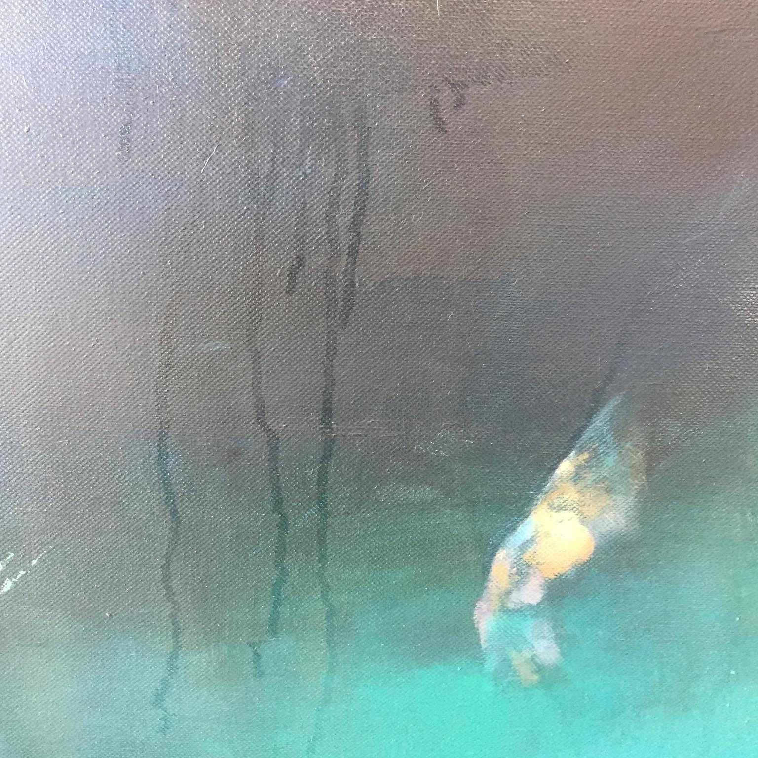 Morphosis II underwater painting , blue painting , sea painting, people painting - Black Nude Painting by Bill Bate