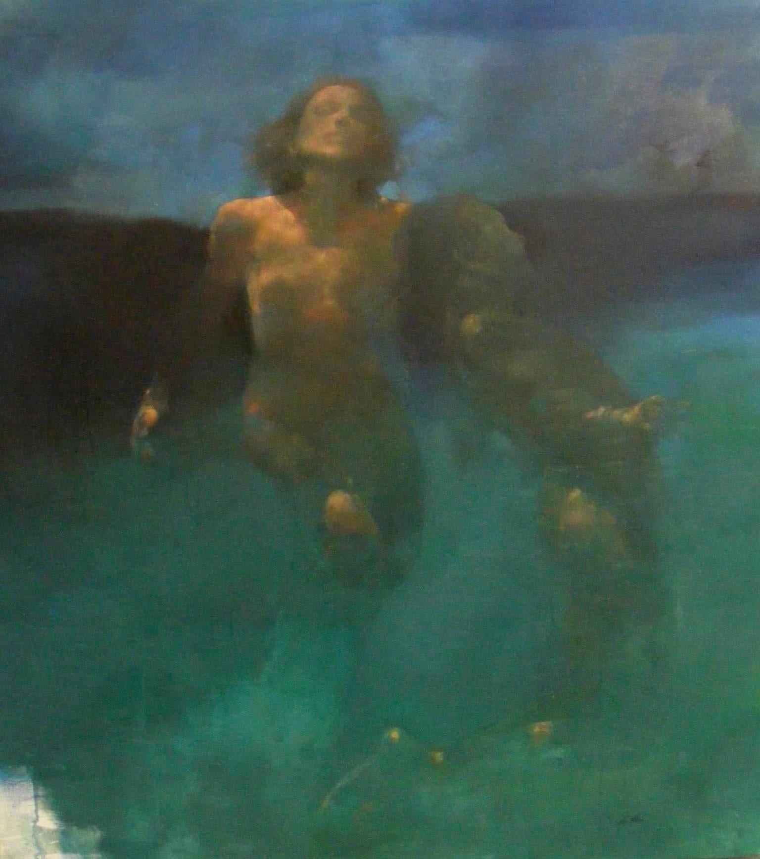 Nude Painting de Bill Bate - Morphosis II pintura submarina , pintura azul , pintura marina, pintura de personas