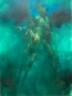 Lampe océanique - Nus atmosphériques et d'un autre monde : peinture à l'huile sur toile