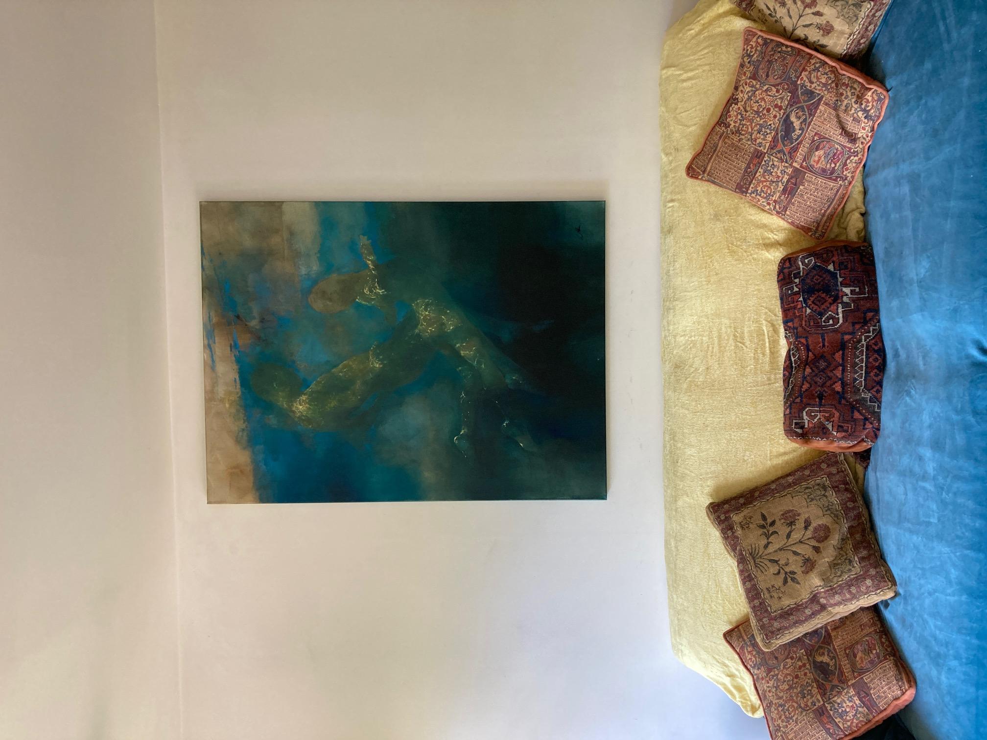 Nuotatori dell'oceano - Atmosferico, ultraterreno: Pittura a olio su tela - Painting Contemporaneo di Bill Bate