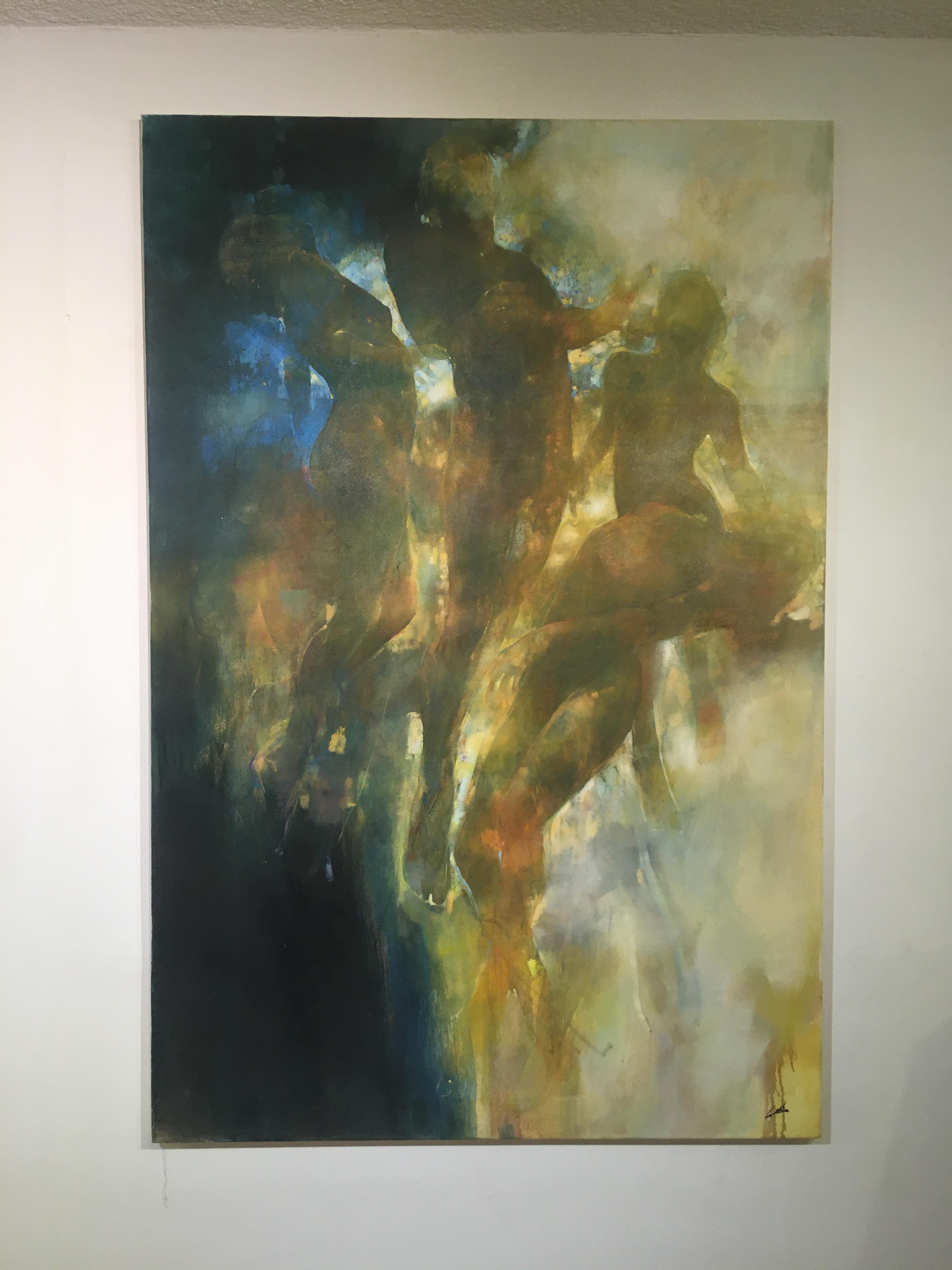 Radiance - contemporary underwater figures movement oil painting unframed - Painting by Bill Bate
