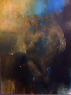 Something Else -blue and yellow underwater figurative painting oil on canvas 