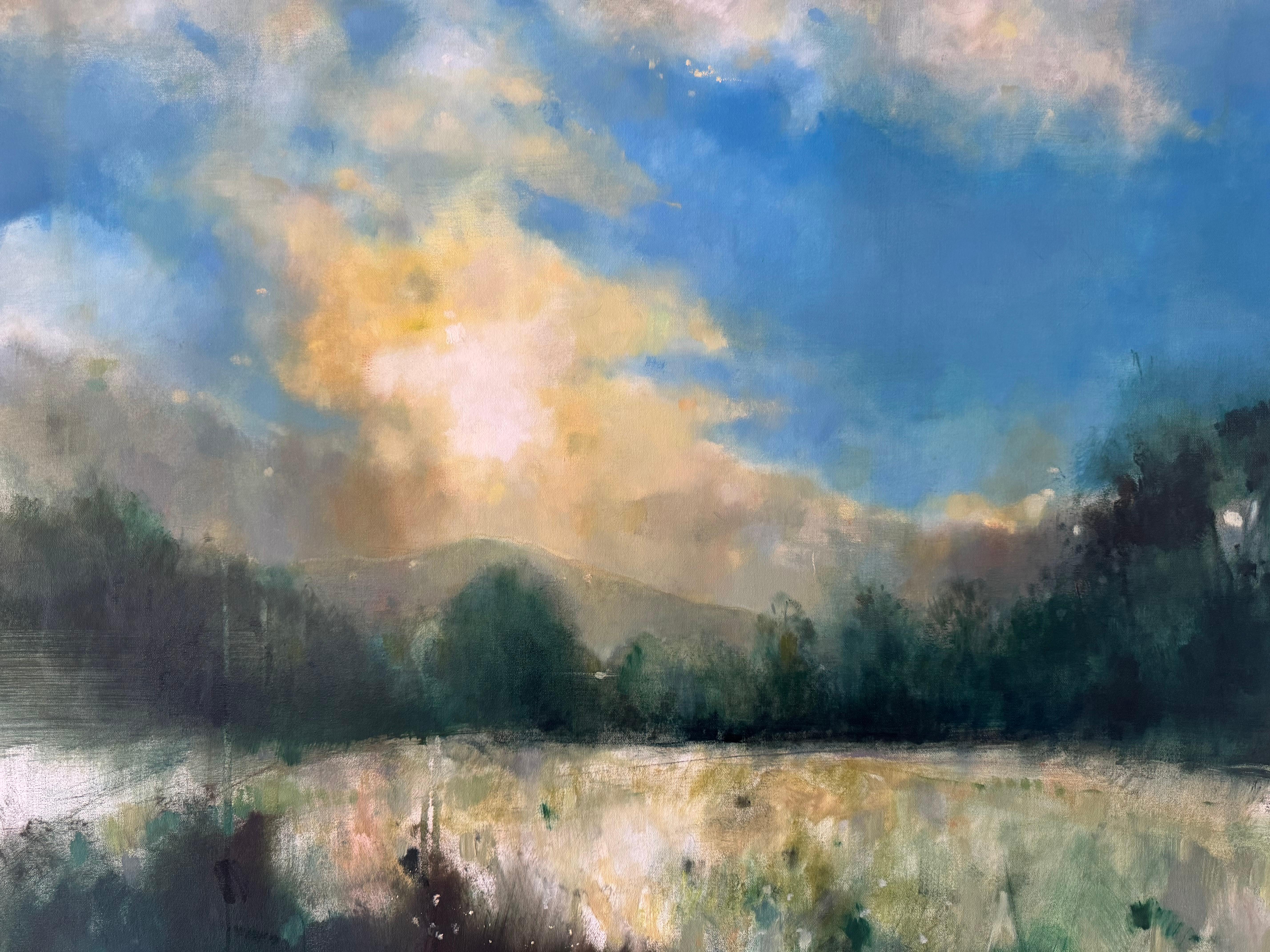 Sonnenuntergang in Maesycrugiau, Originalgemälde, zeitgenössisch, abstrakt, Landschaft (Grau), Landscape Painting, von Bill Bate