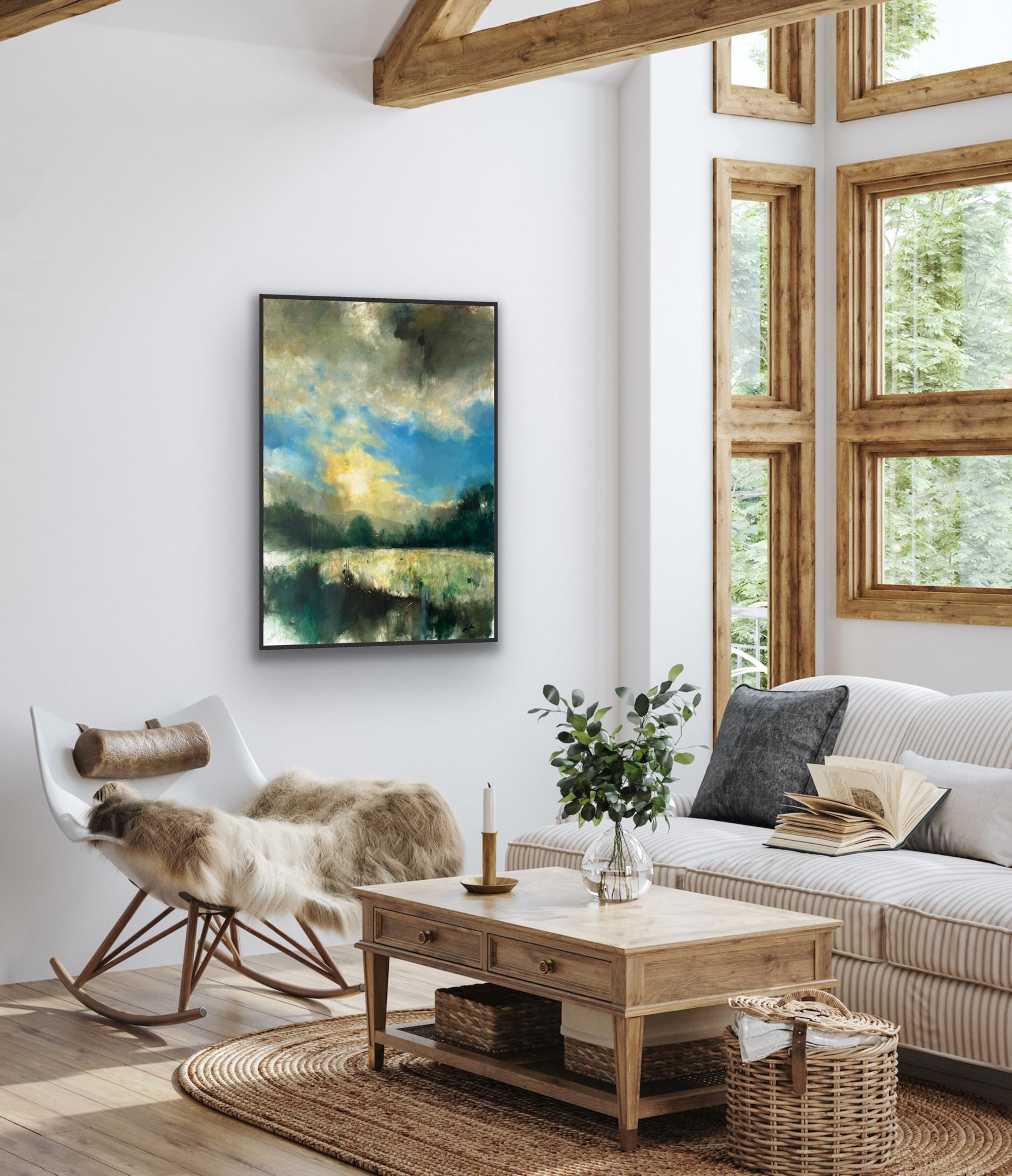 Sonnenuntergang in Maesycrugiau, Originalgemälde, zeitgenössisch, abstrakt, Landschaft im Angebot 1