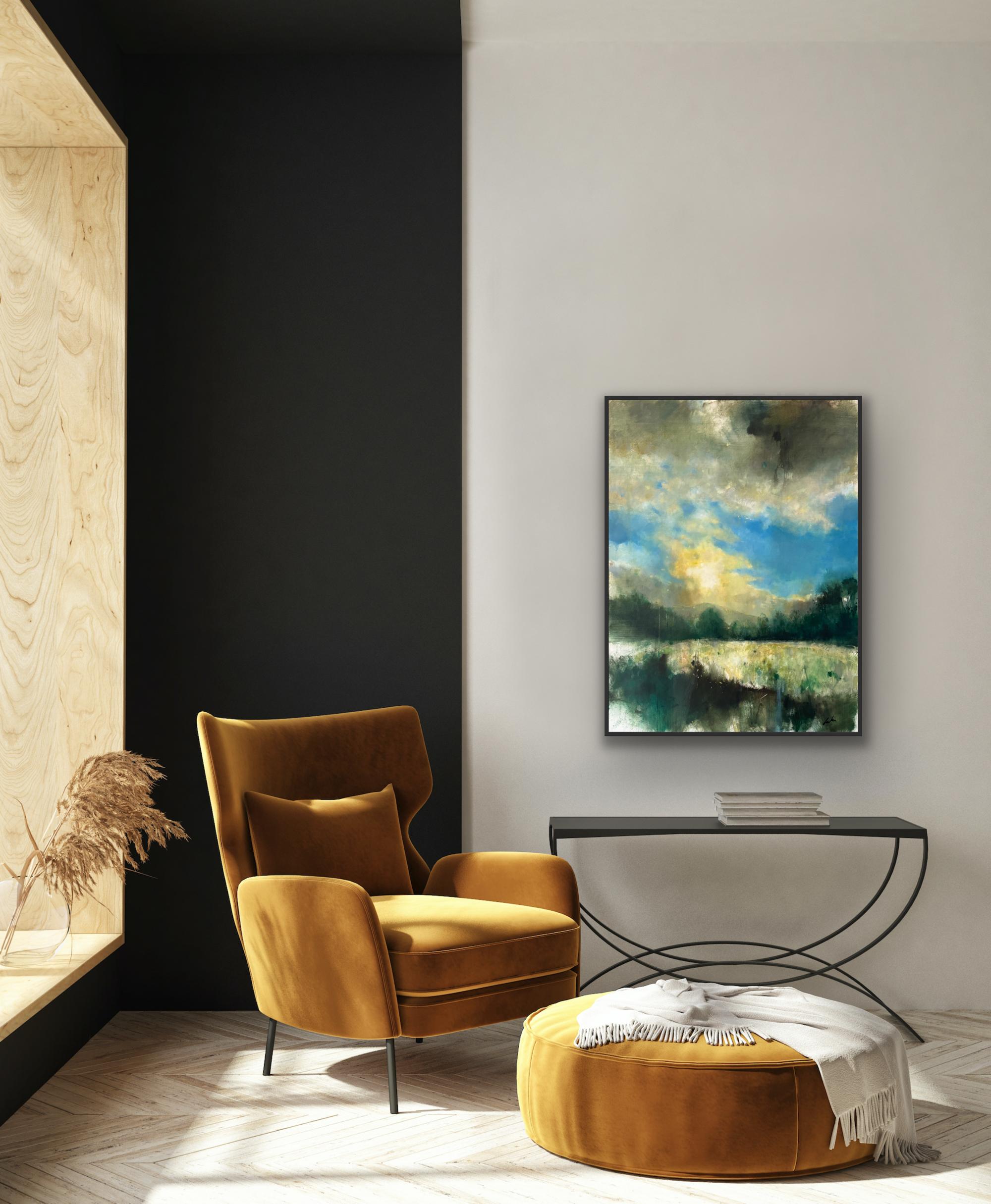Sonnenuntergang in Maesycrugiau, Originalgemälde, zeitgenössisch, abstrakt, Landschaft im Angebot 2