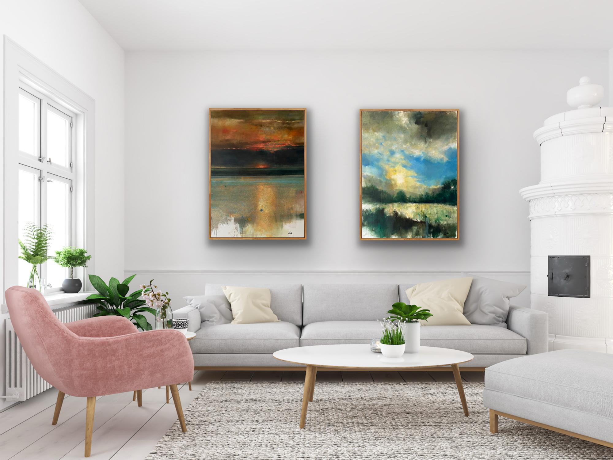 Sundown at Maesycrugiau & Sunset at Tresaith, diptych, original painting