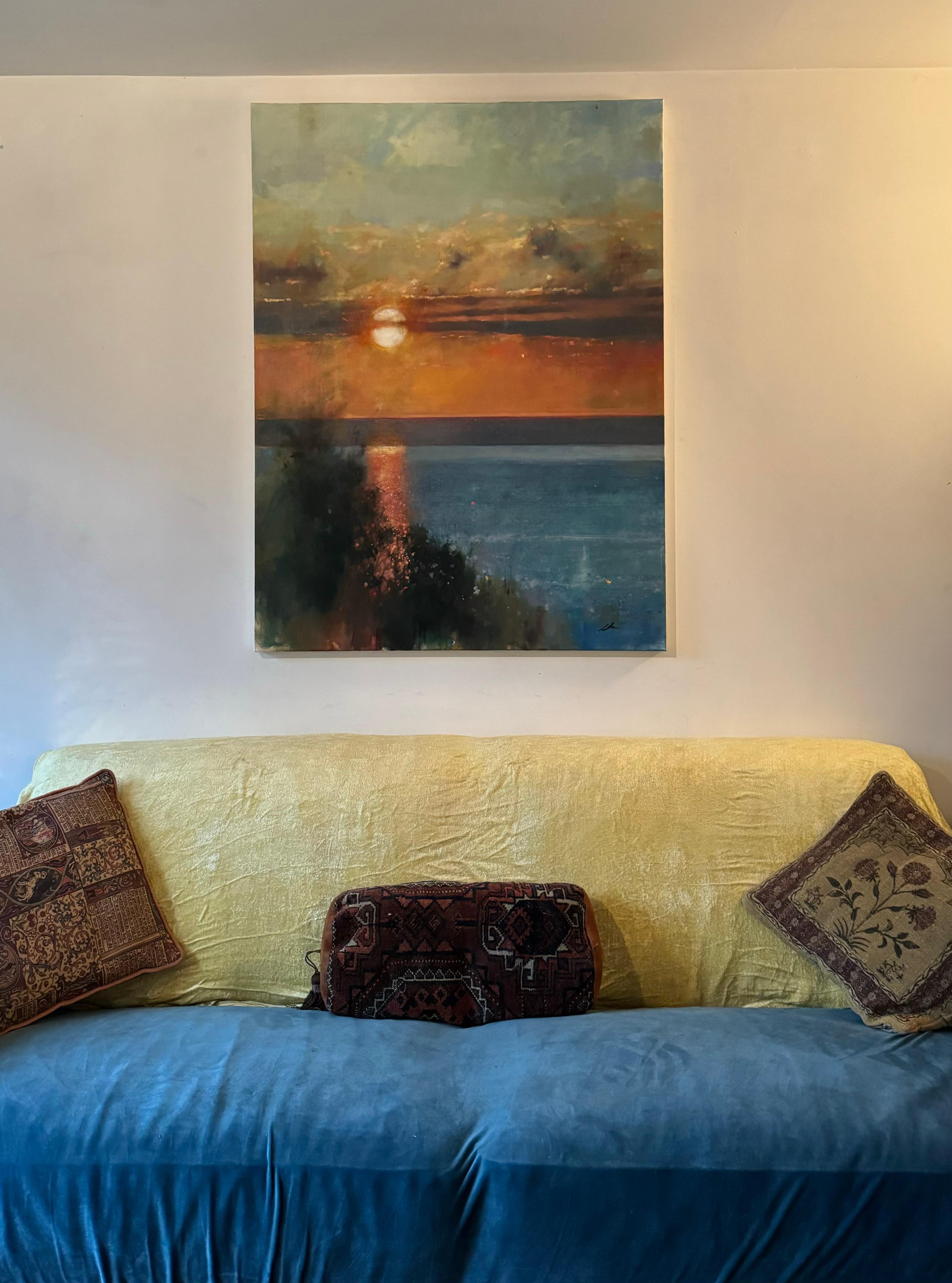 Sundown at Mortehoe, peinture originale, paysage, Contemporary - Contemporain Painting par Bill Bate