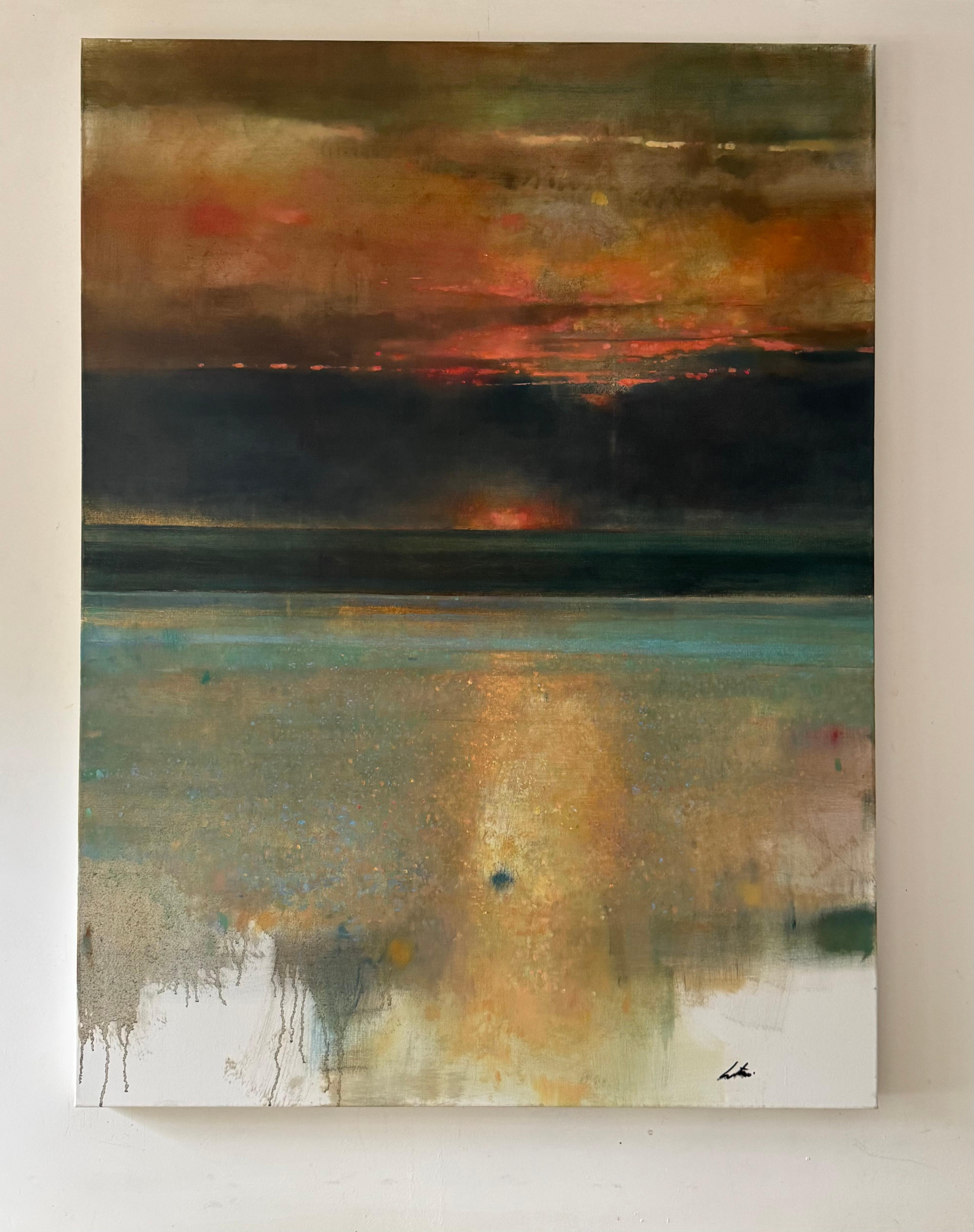 Sunset at Tresaith, original painting, landscape, contemporary For Sale 2