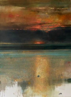Sunset at Tresaith, original painting, landscape, contemporary