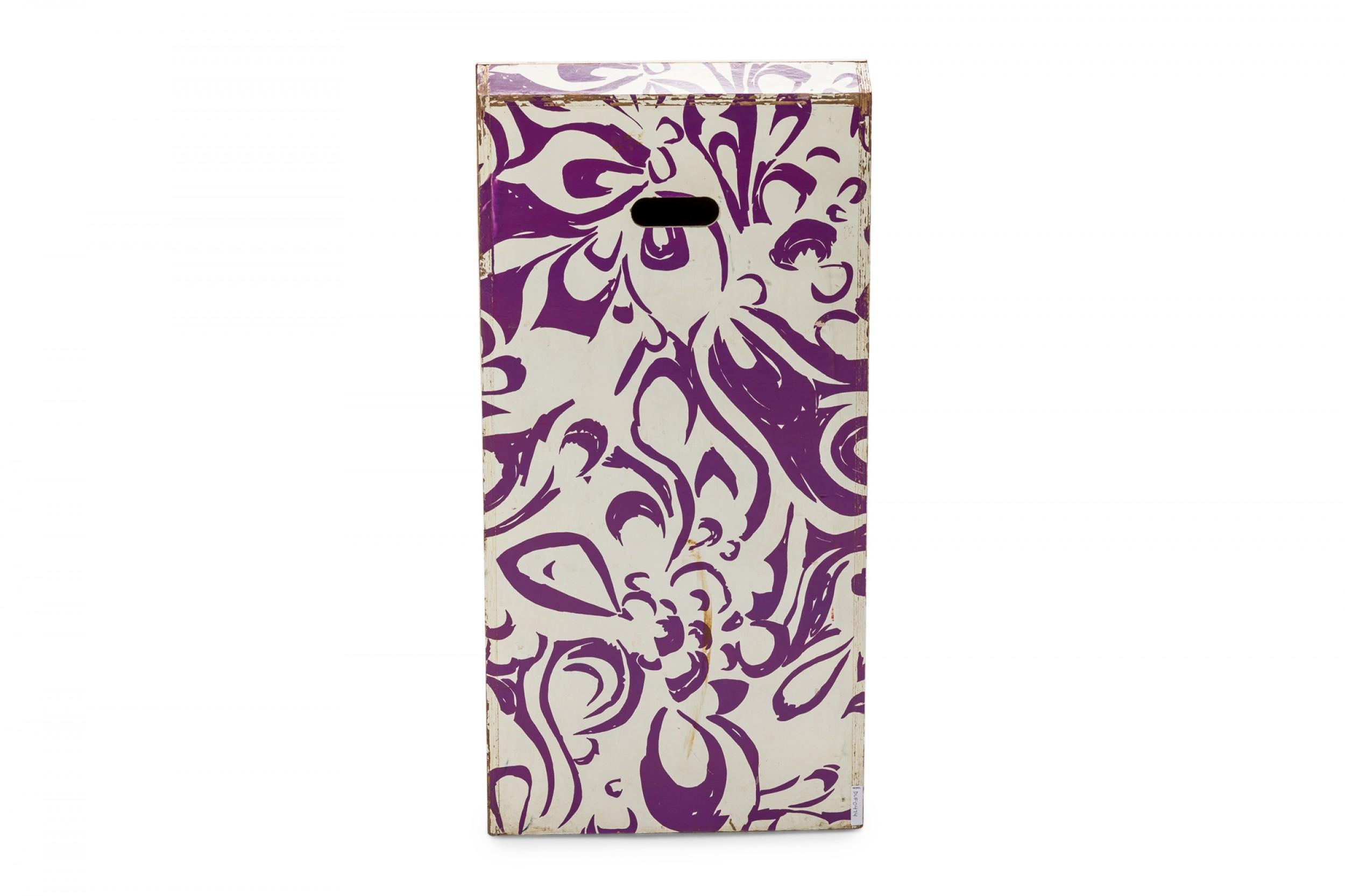 20th Century Bill Bell American White and Purple Psychedelic Patterned Painted Plywood Side For Sale