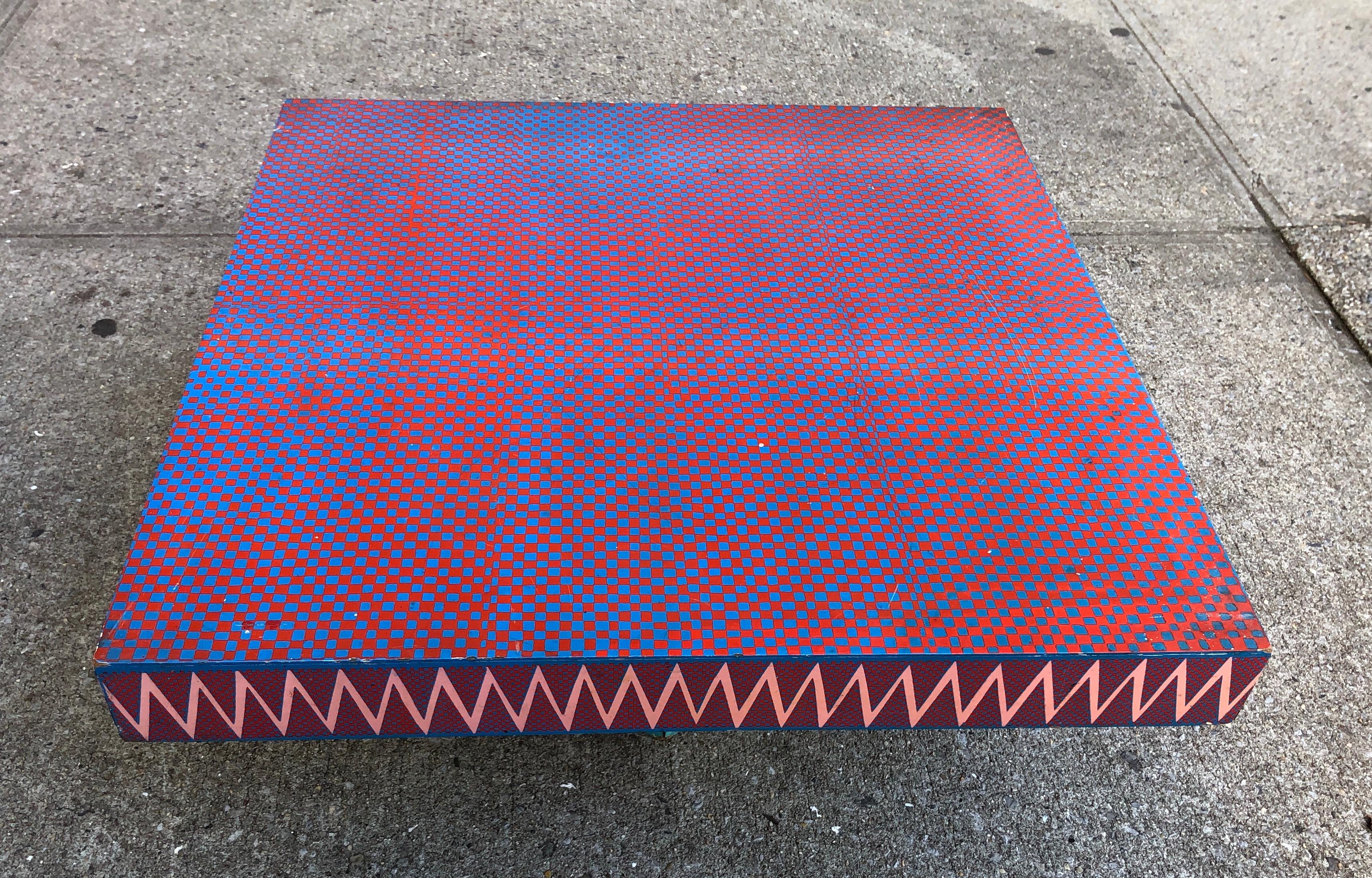 Lacquer-painted op-art low table by the celebrated Vogue photographer circa 1960s. His rarely seen furniture collection was briefly retailed at Bloomingdales. Acquired from the artist's estate.