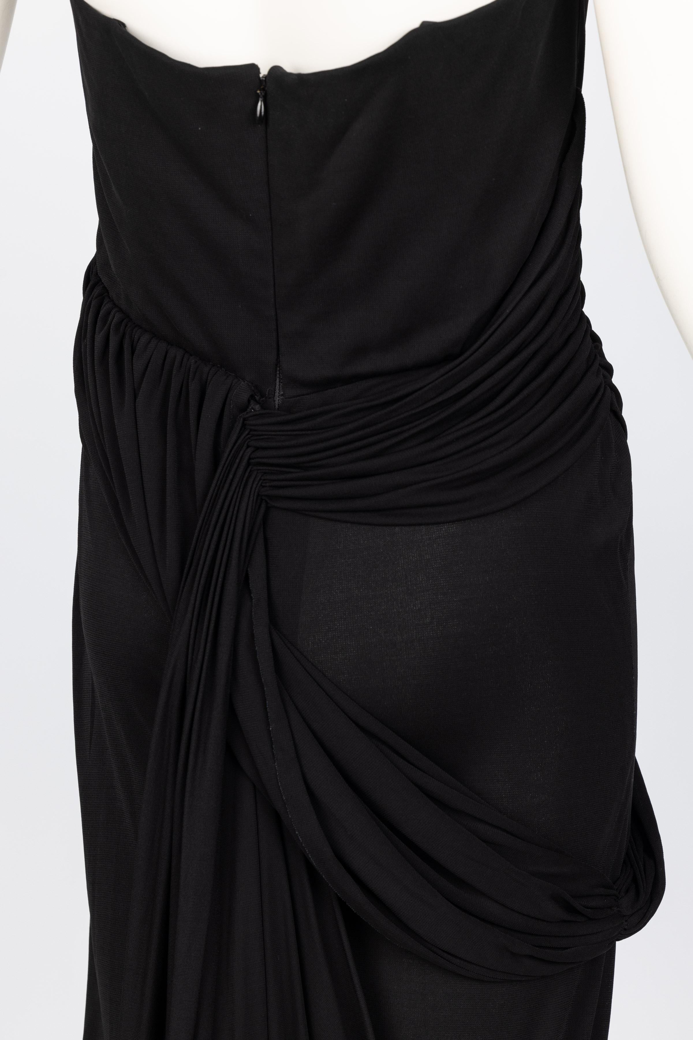 Bill Blass 1970s Black Strapless Draped Maxi Dress For Sale 6