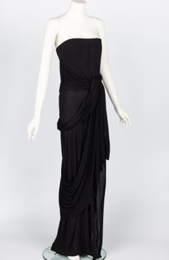 Bill Blass 1970s Black Strapless Draped Maxi Dress