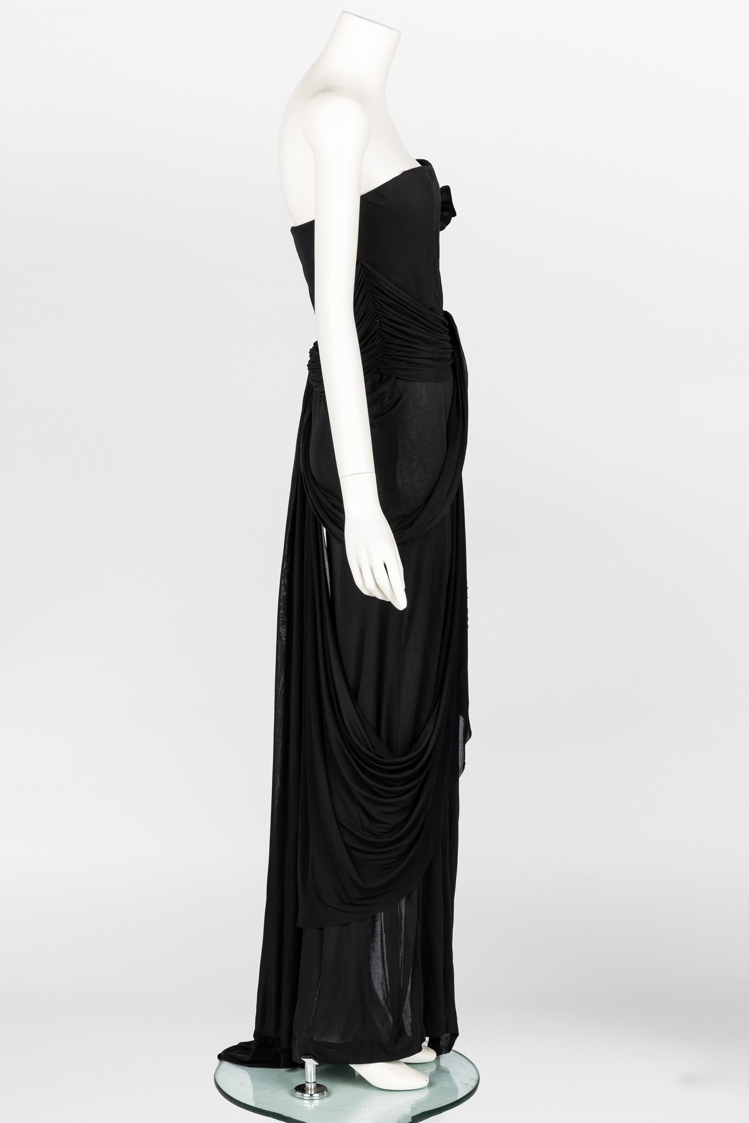 Women's Bill Blass 1970s Black Strapless Draped Maxi Dress For Sale